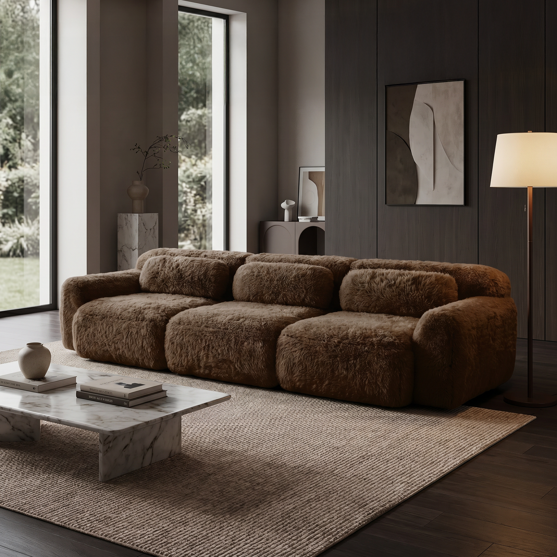 Durham brown sectional sofa showing elegant living room setup with modular seating