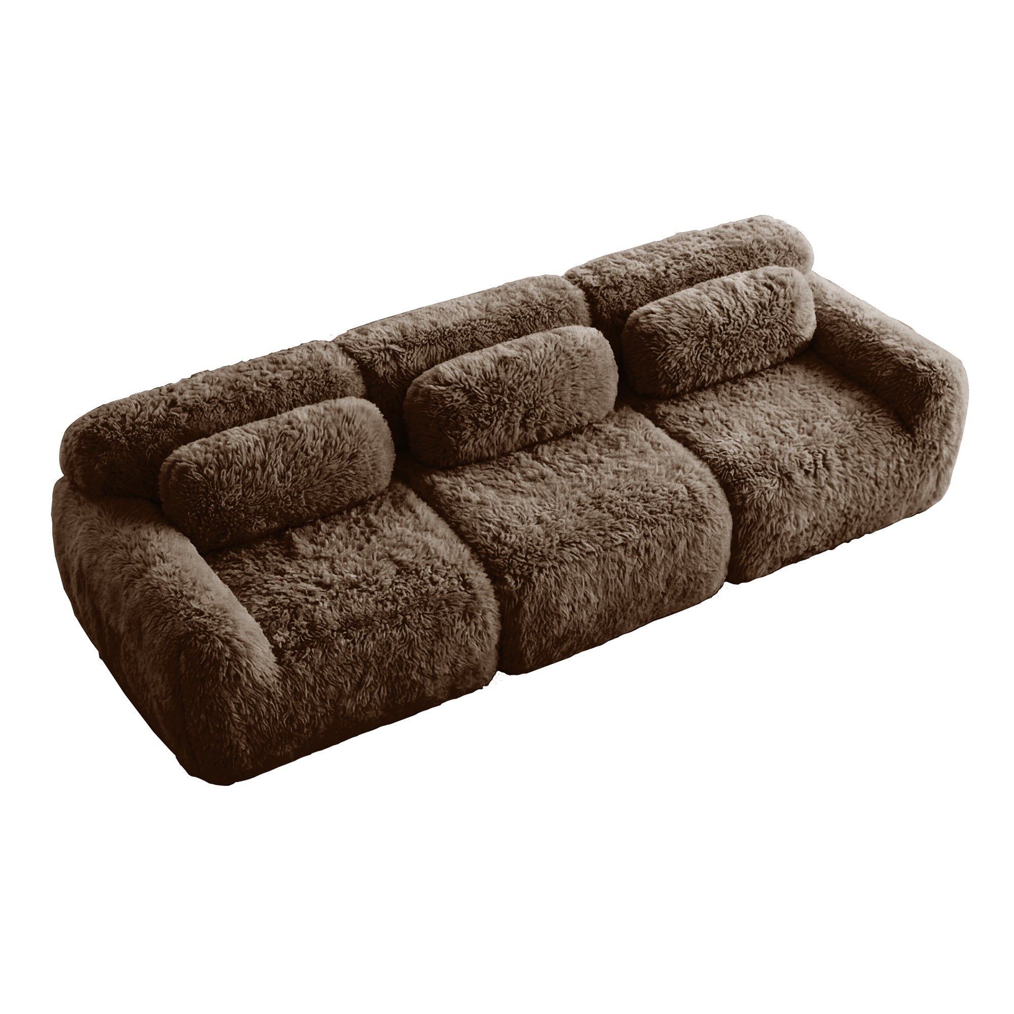 Durham brown sectional sofa showing angled isolated deep seat modular sectional image on white background