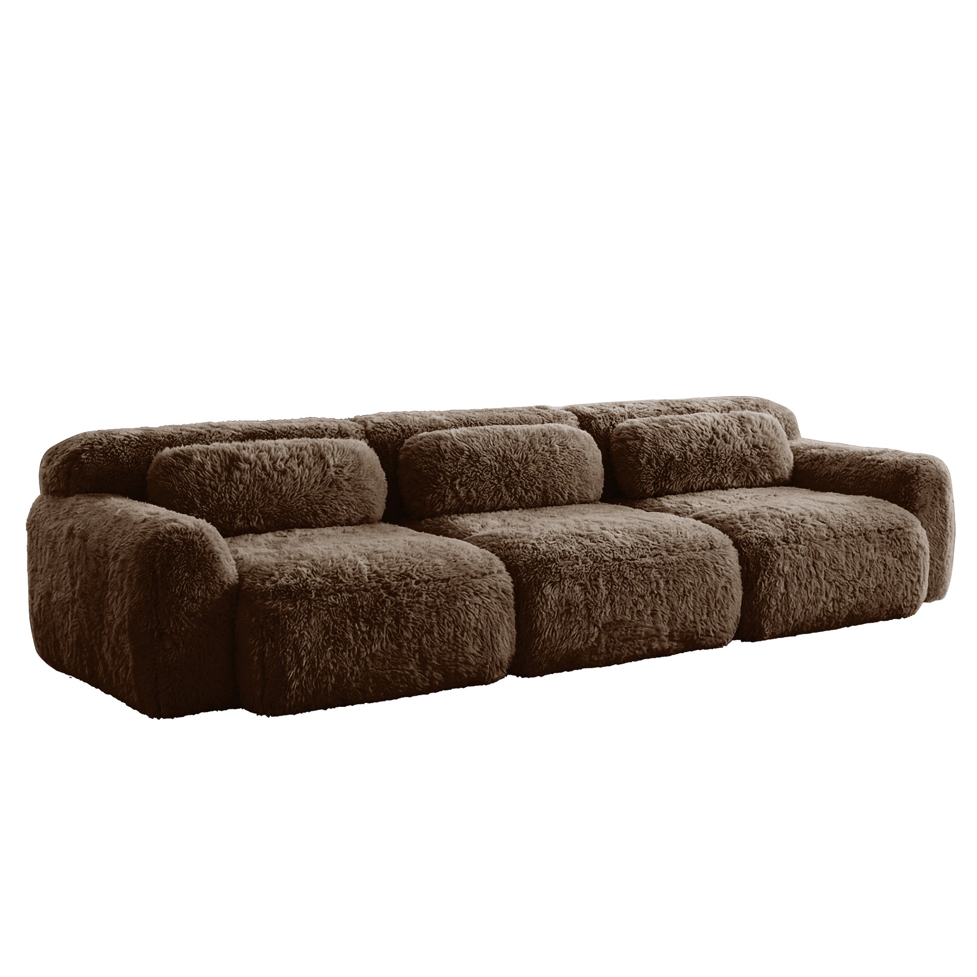 Durham brown sectional sofa showing angled front isolated plush sectional image on white background