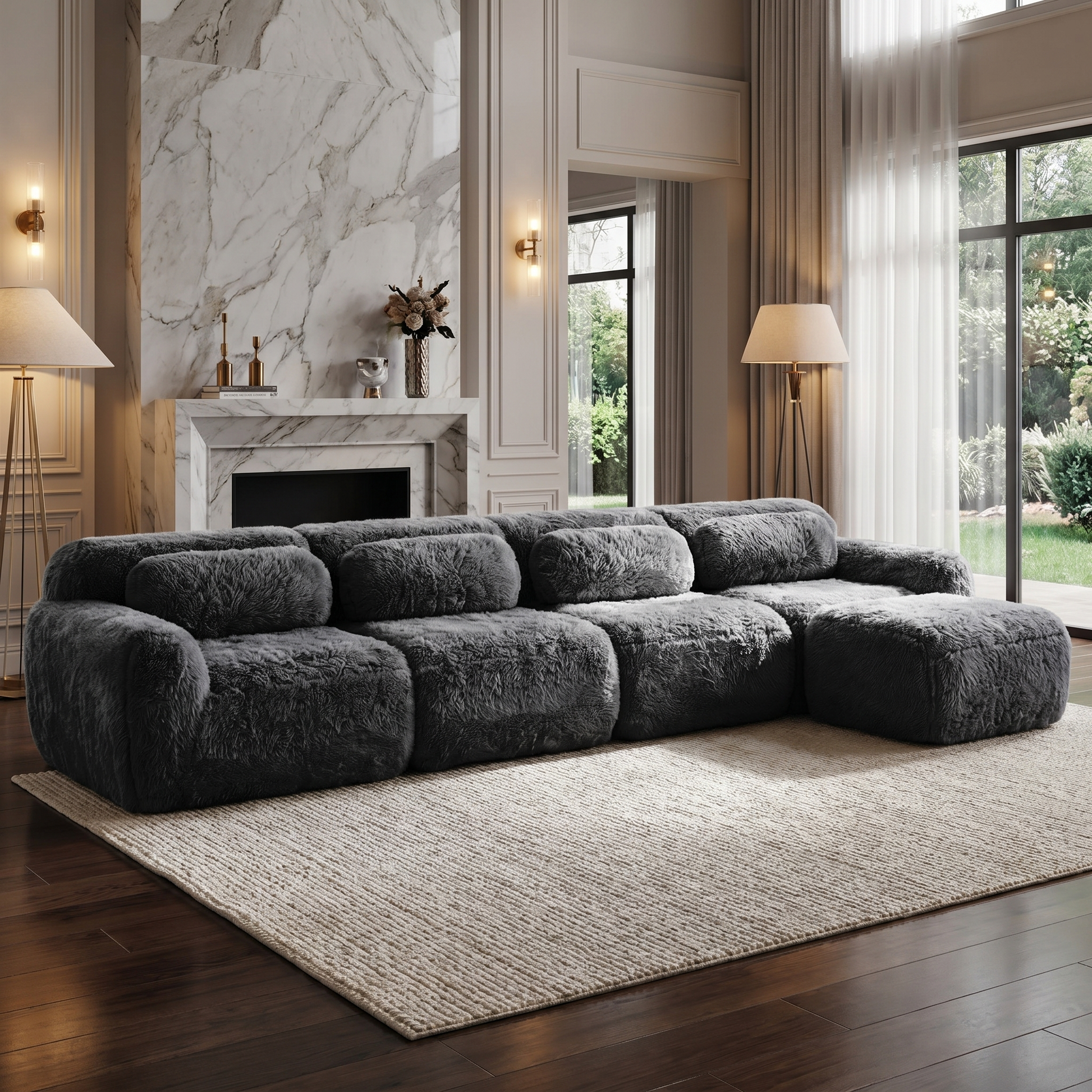 Durham grey sectional sofa showing oversized plush seating in elegant modern living room