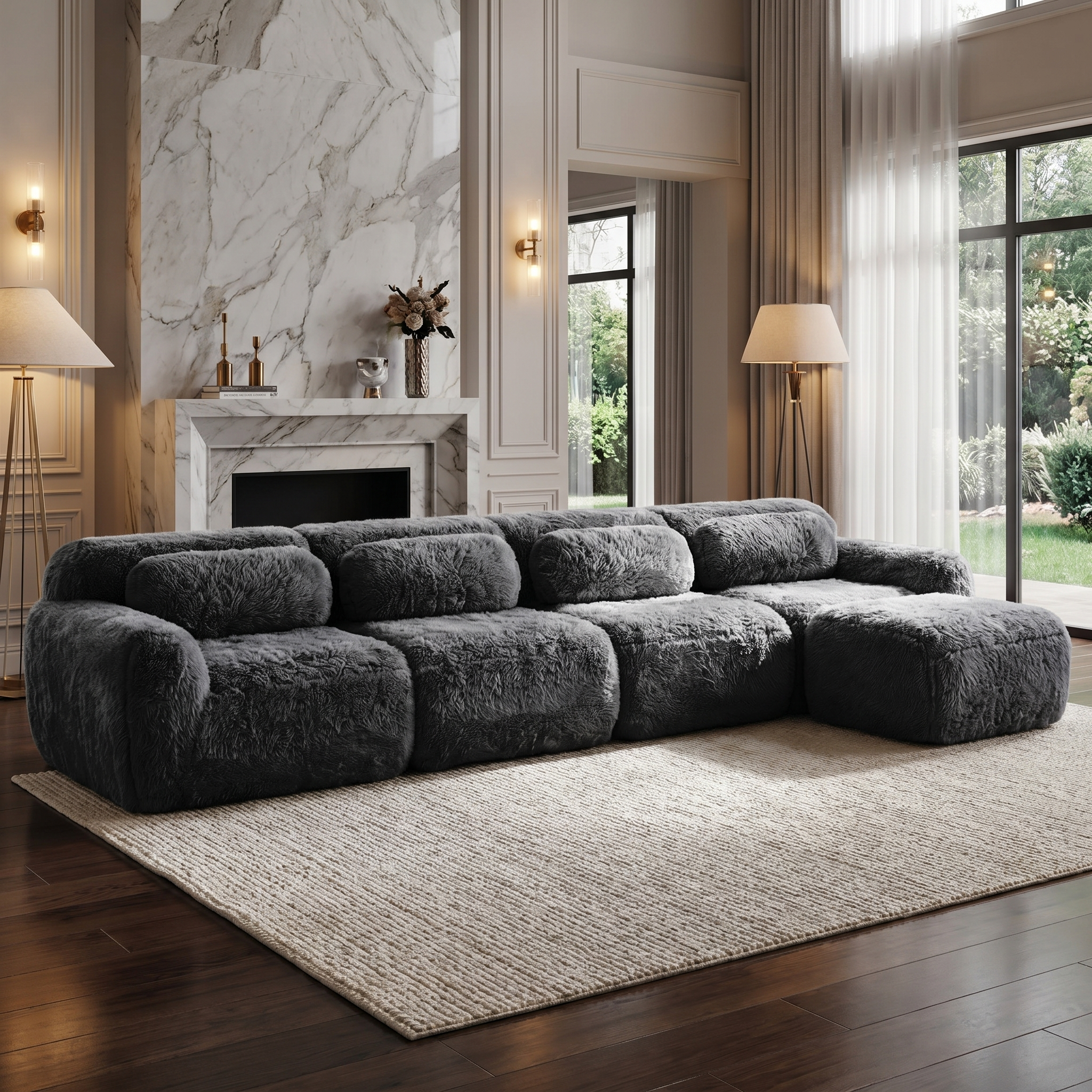 Durham grey sectional sofa showing oversized plush seating in elegant modern living room