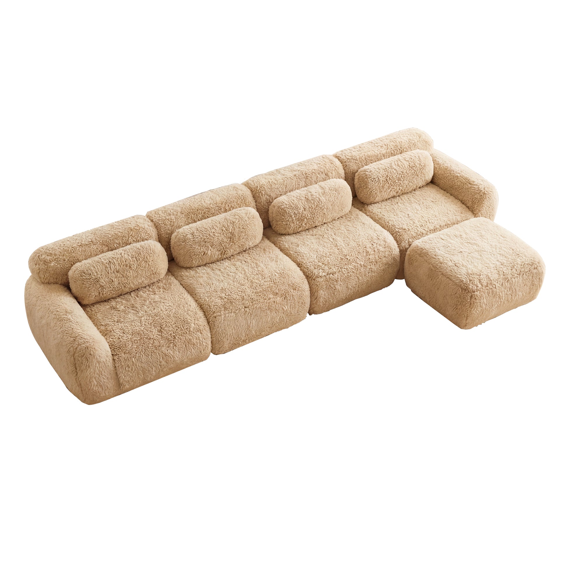 Durham khaki sectional sofa showing top angled view isolated on white background