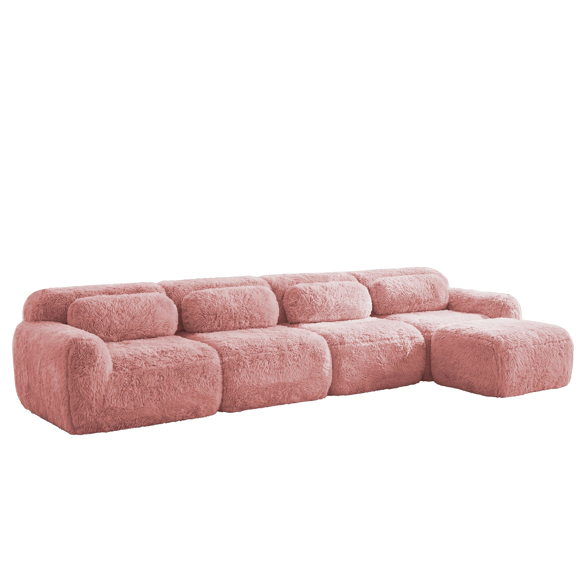 Durham pink sectional sofa showing angled front view isolated on white background