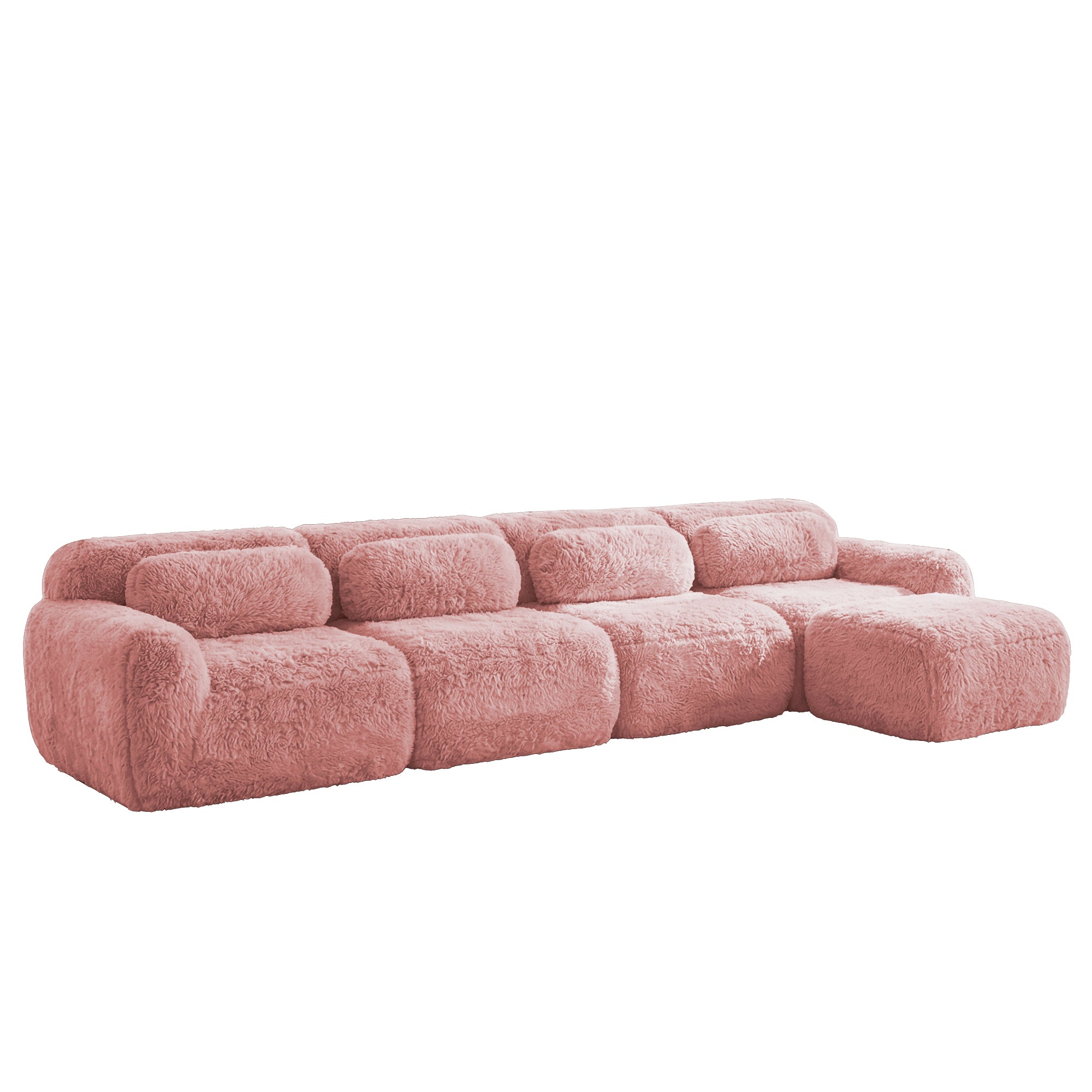 Durham pink sectional sofa showing angled front view isolated on white background