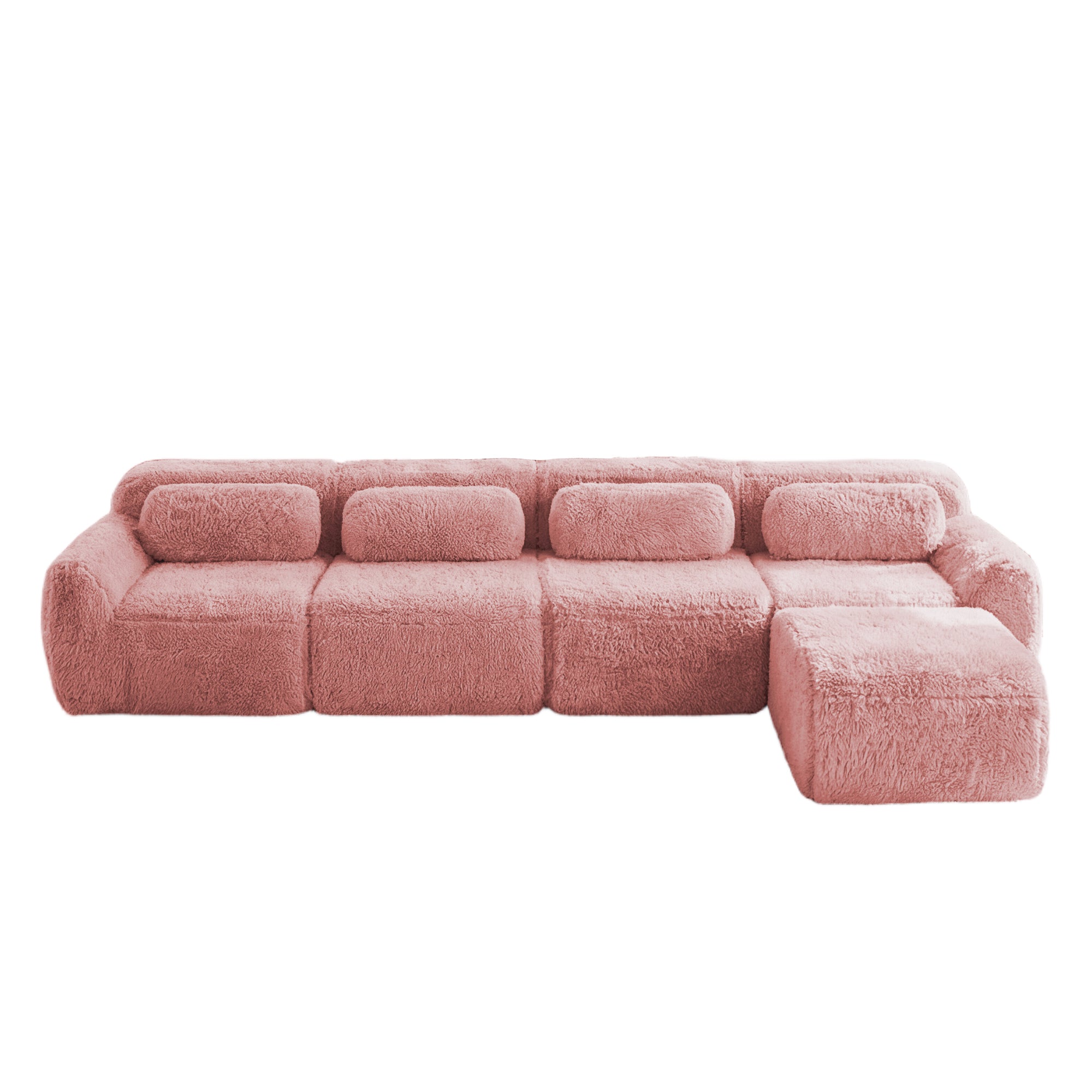 Durham pink sectional sofa showing full front view isolated on white background