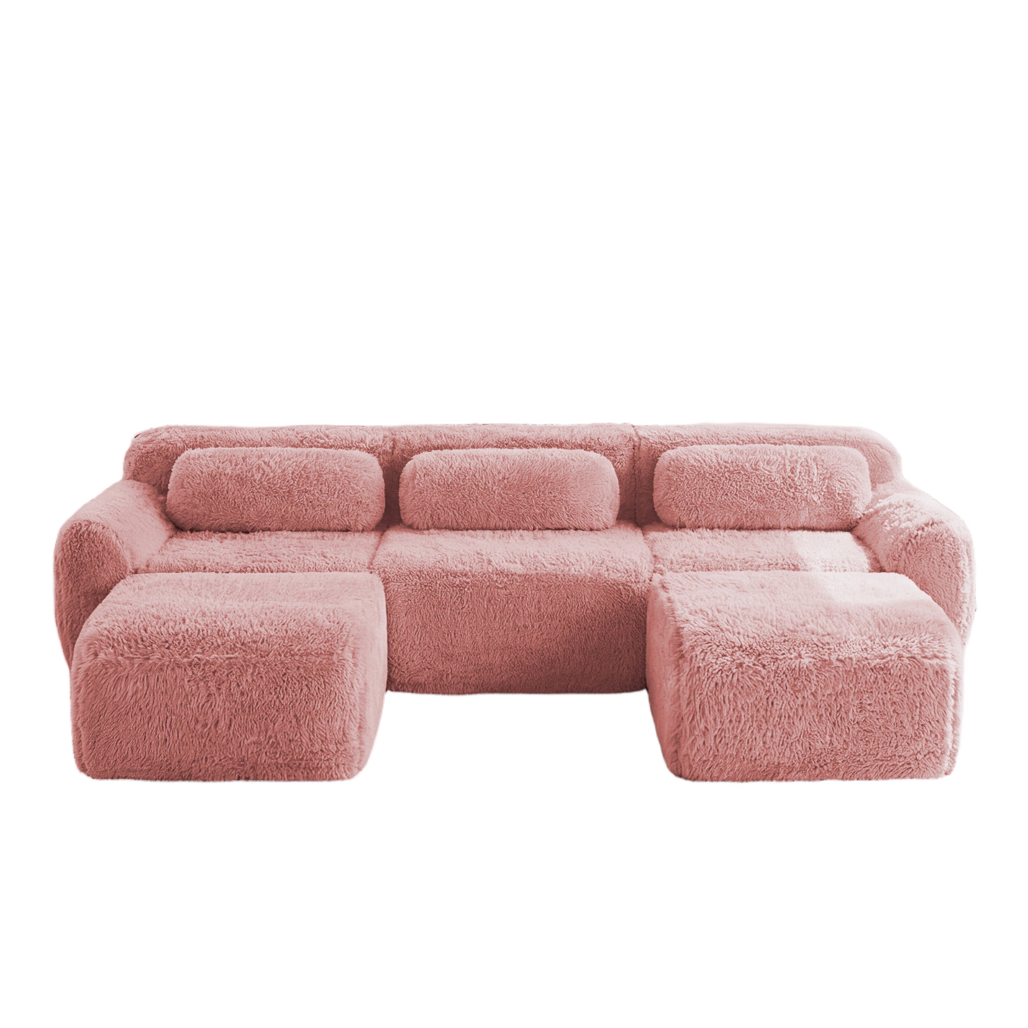 Durham pink sectional sofa showing front view isolated product image on white background