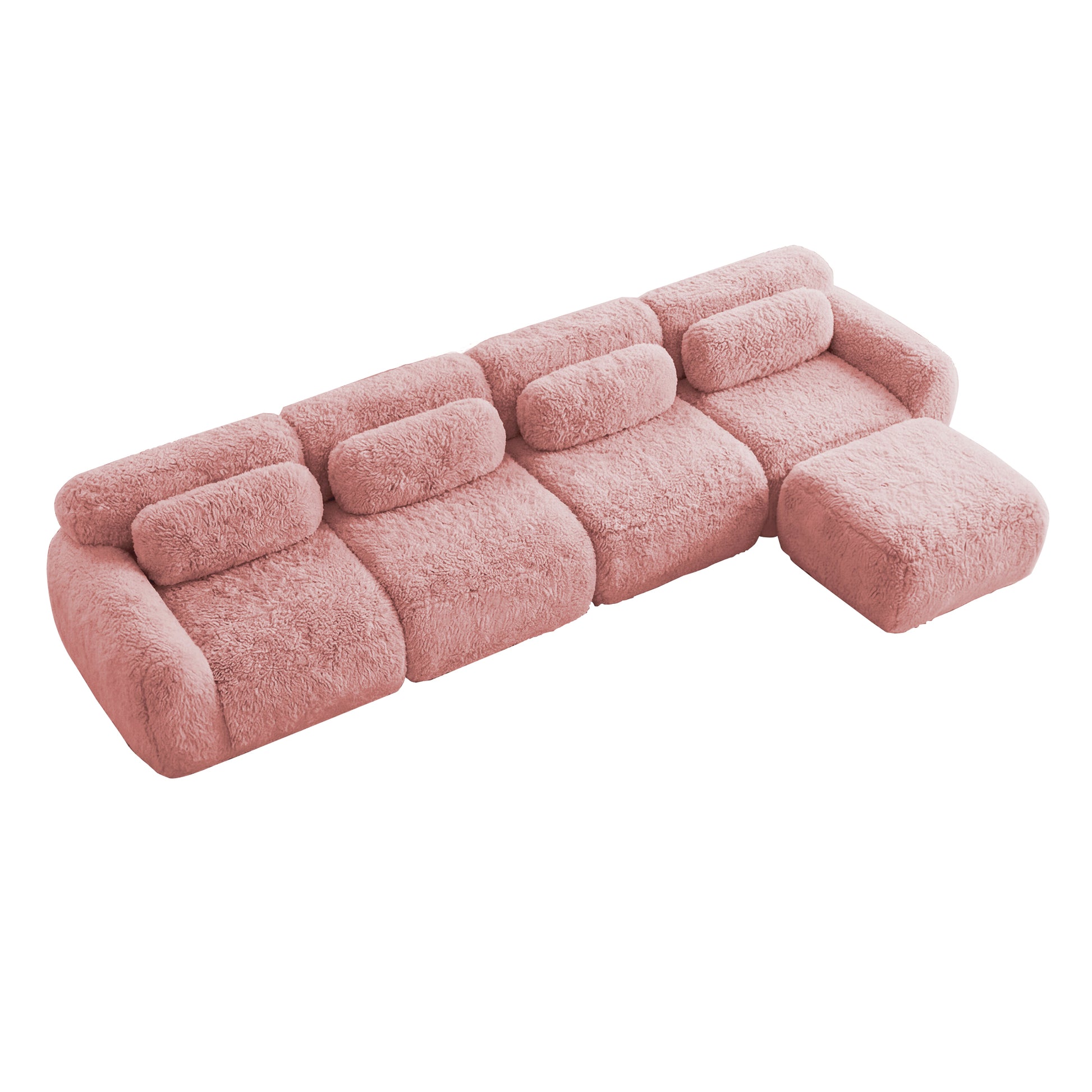 Durham pink sectional sofa showing top angled view isolated on white background