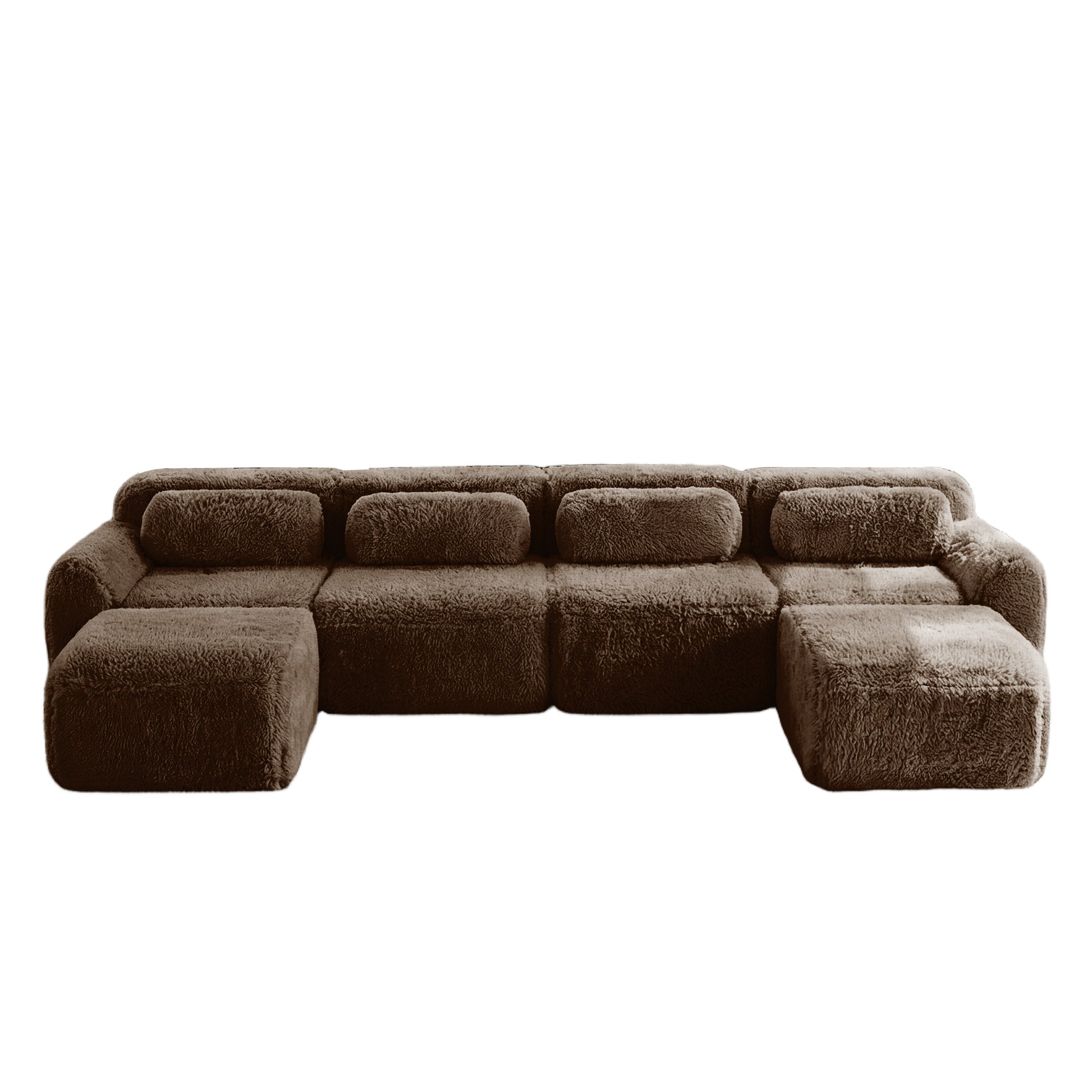 Durham brown U-shaped sectional sofa showing full front view isolated on white background
