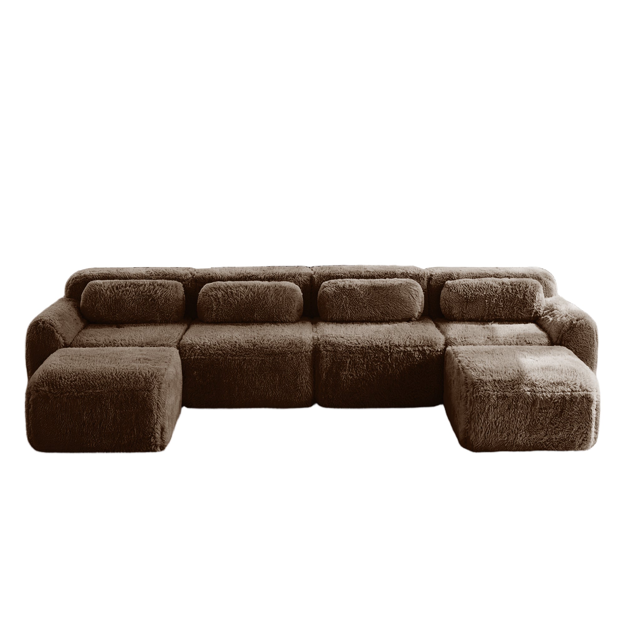 Durham brown U-shaped sectional sofa showing full front view isolated on white background