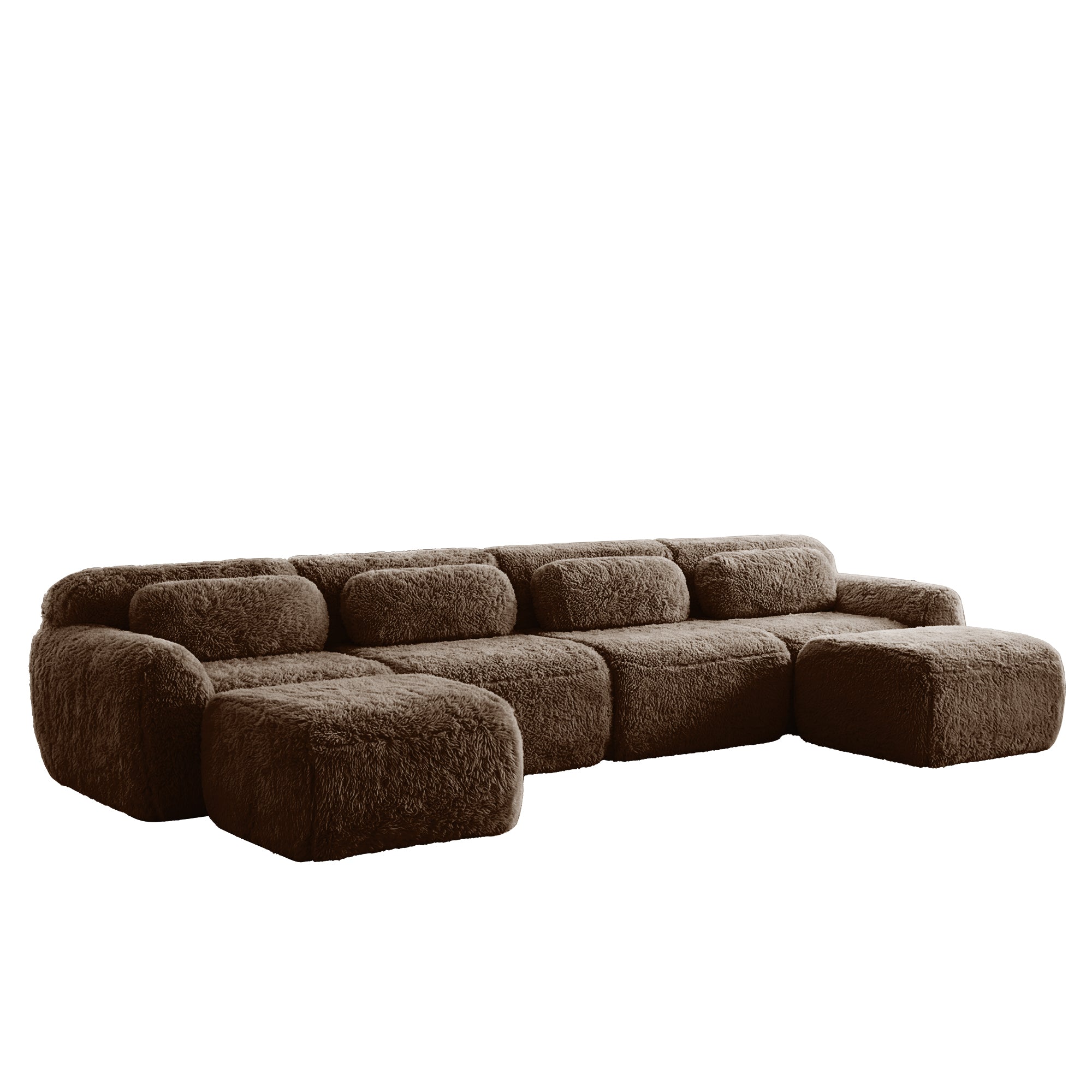 Durham brown U-shaped sectional sofa showing angled front view isolated on white background