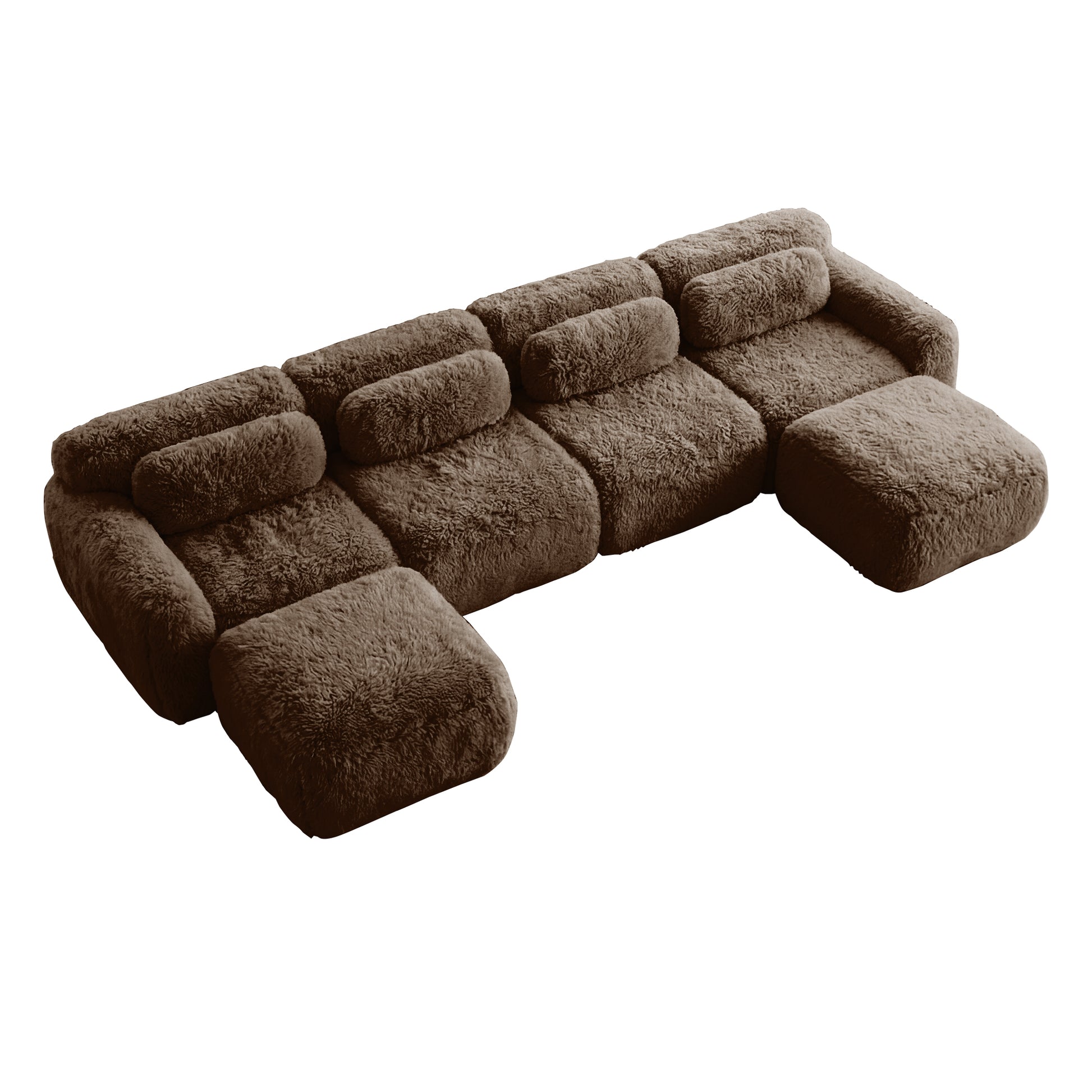 Durham brown modular U-shaped sectional sofa showing top angled view isolated on white background