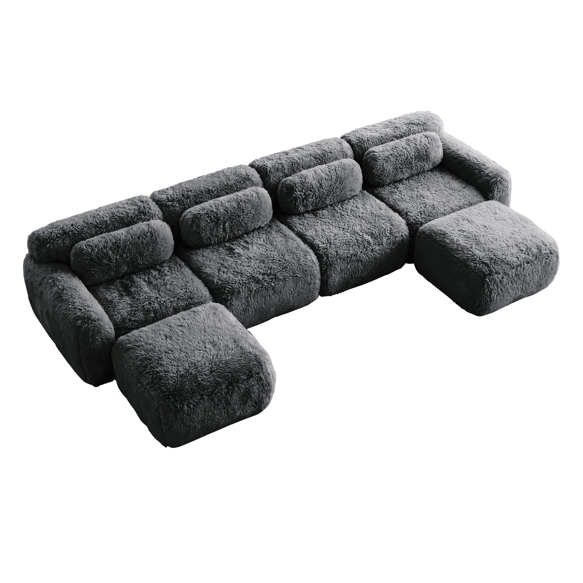 Durham grey U-shaped sectional sofa showing top angled view isolated product image on white background