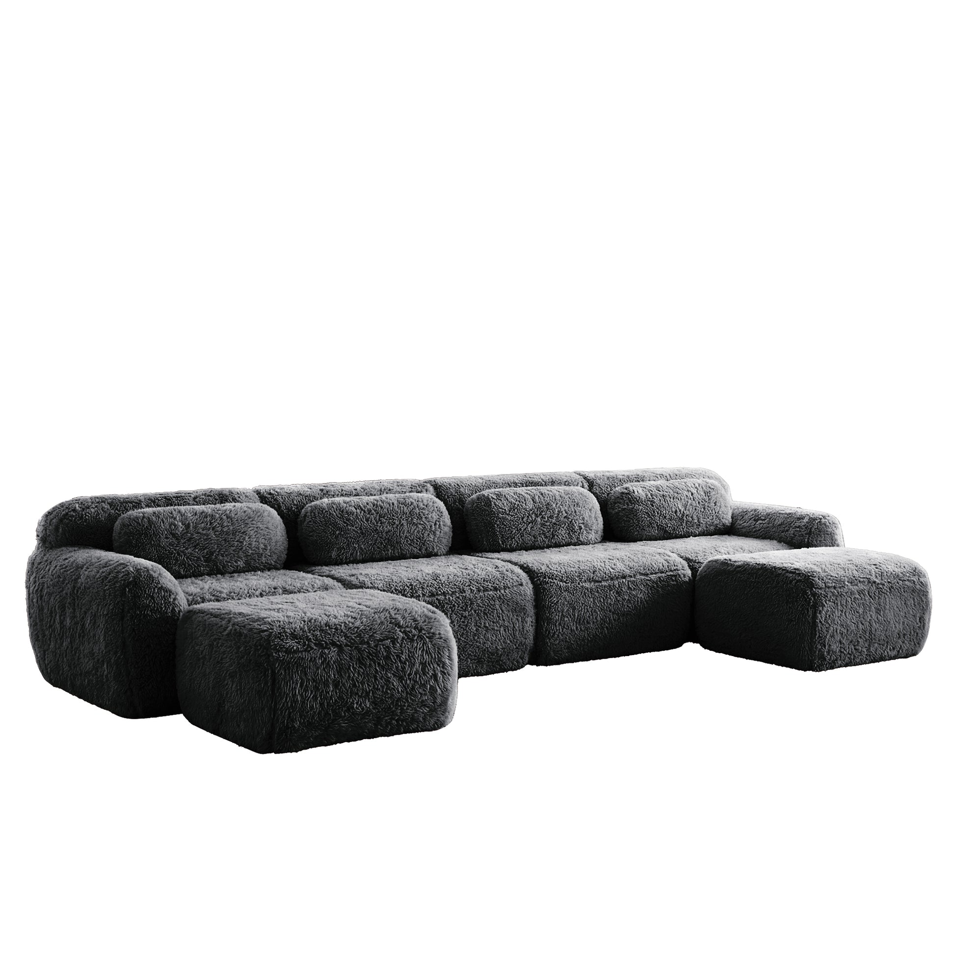 Durham grey U-shaped sectional sofa showing angled front view isolated on white background