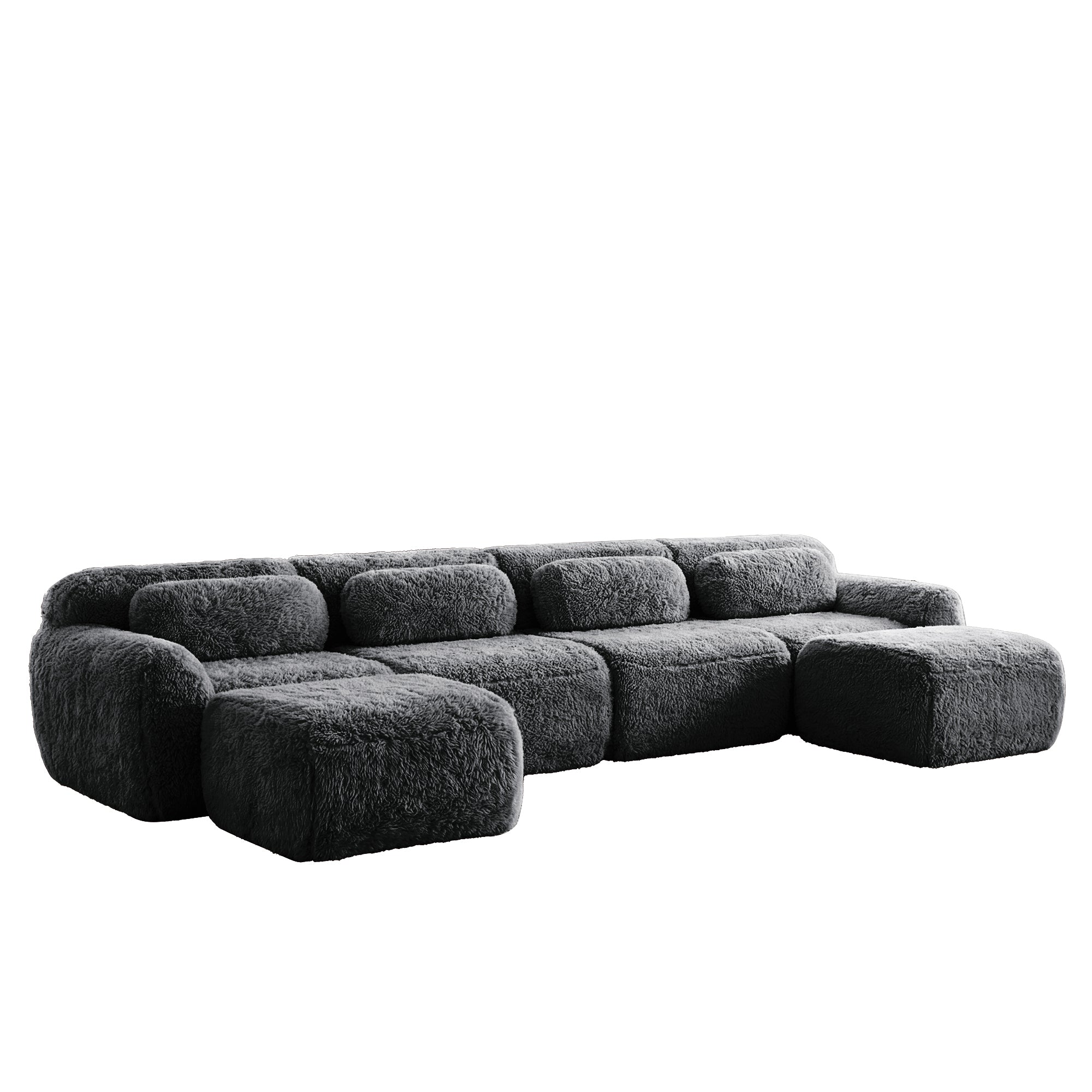 Durham grey U-shaped sectional sofa showing angled front view isolated on white background