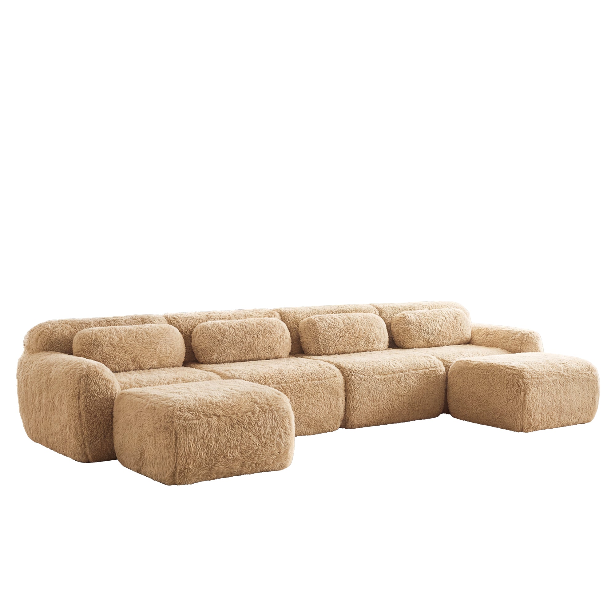 Durham khaki U-shaped sectional sofa showing side angle view isolated product image on white background