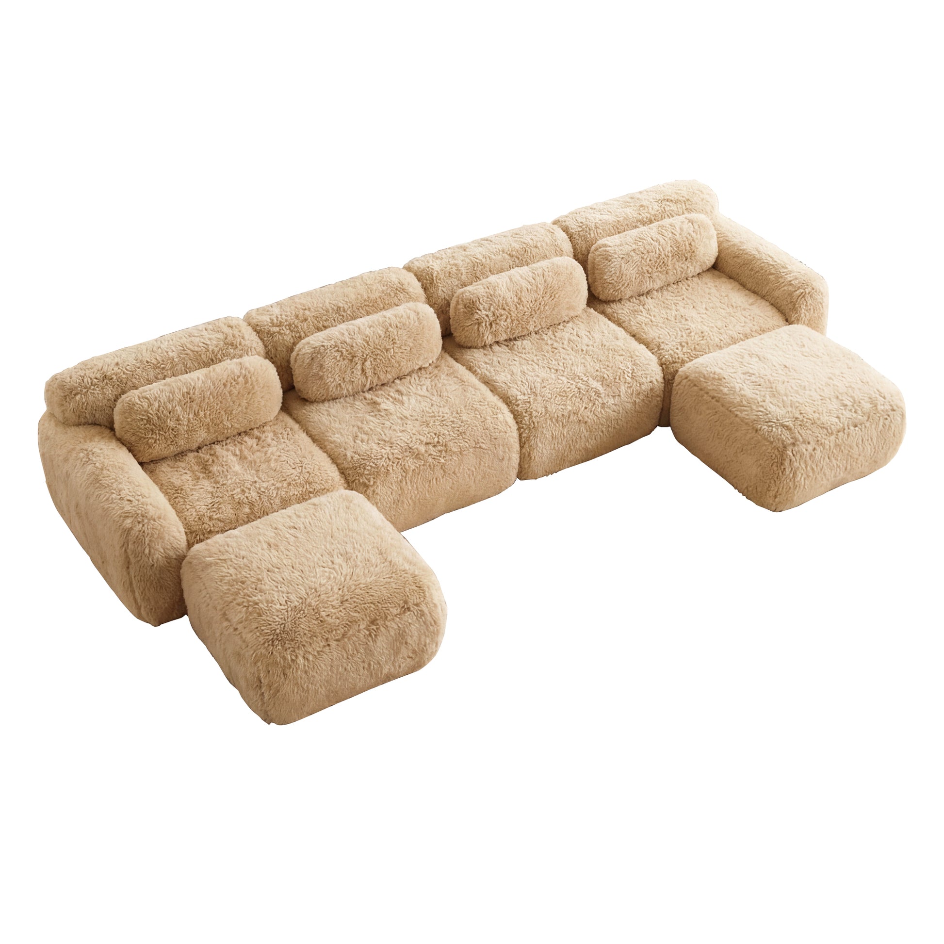 Durham khaki U-shaped sectional sofa showing top angle view isolated product image on white background
