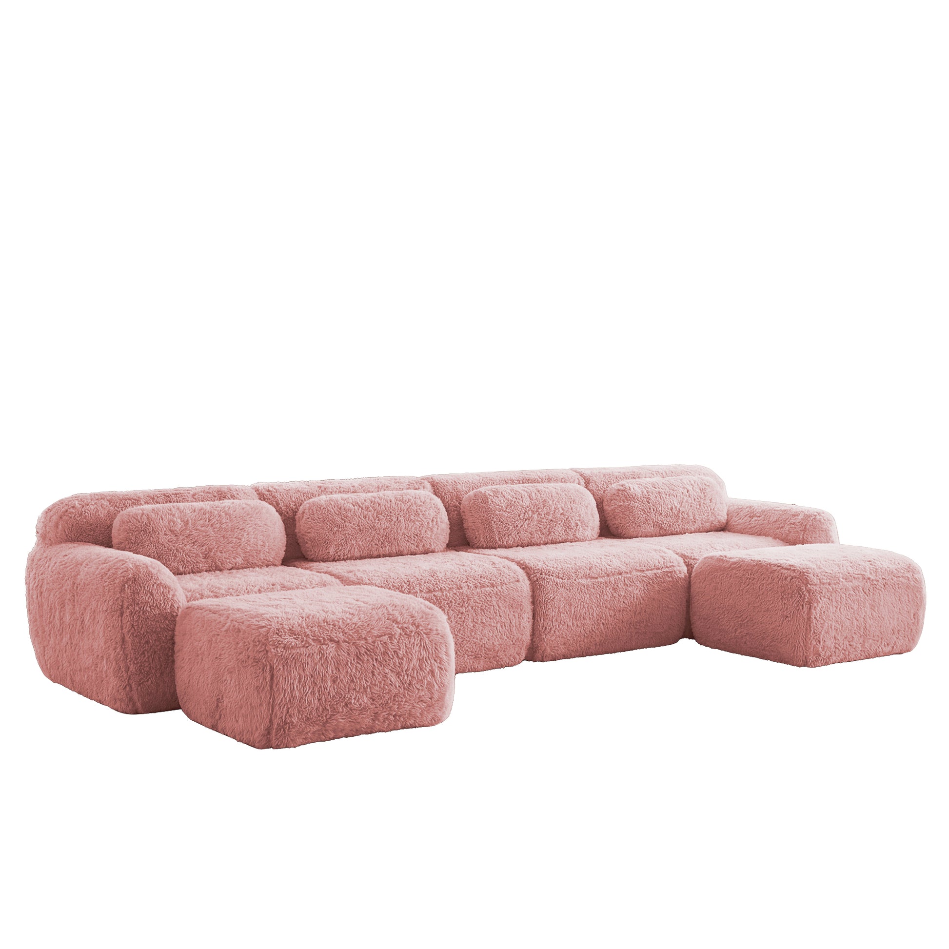 Durham pink U-shaped sectional sofa showing side angle view isolated product image on white background