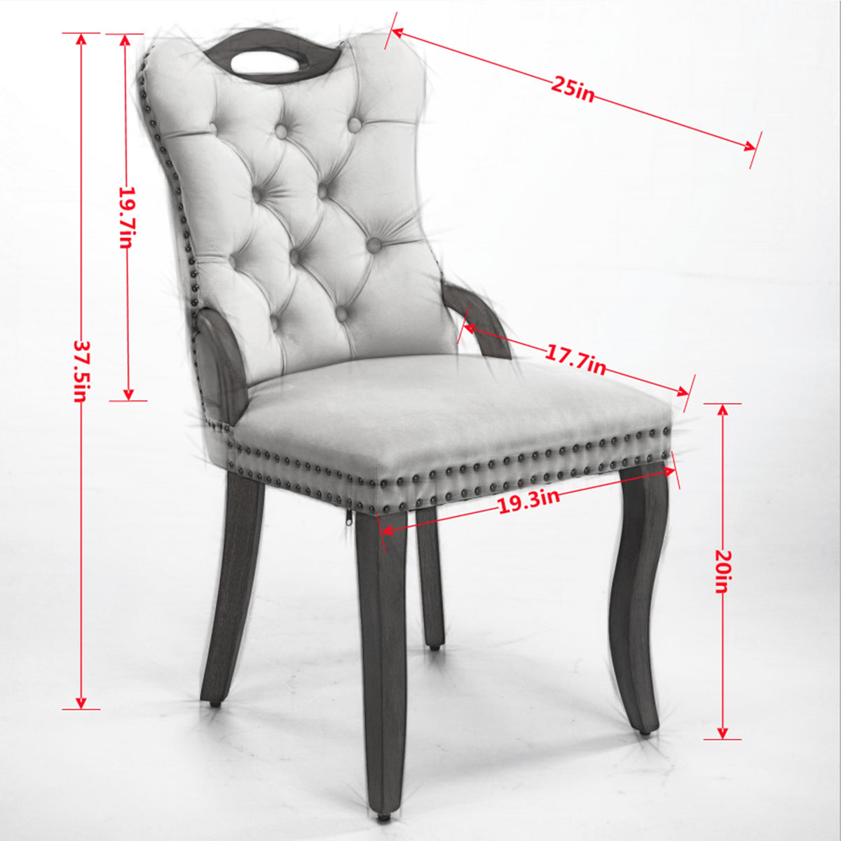 Elbe beige dining chair showing product dimensions