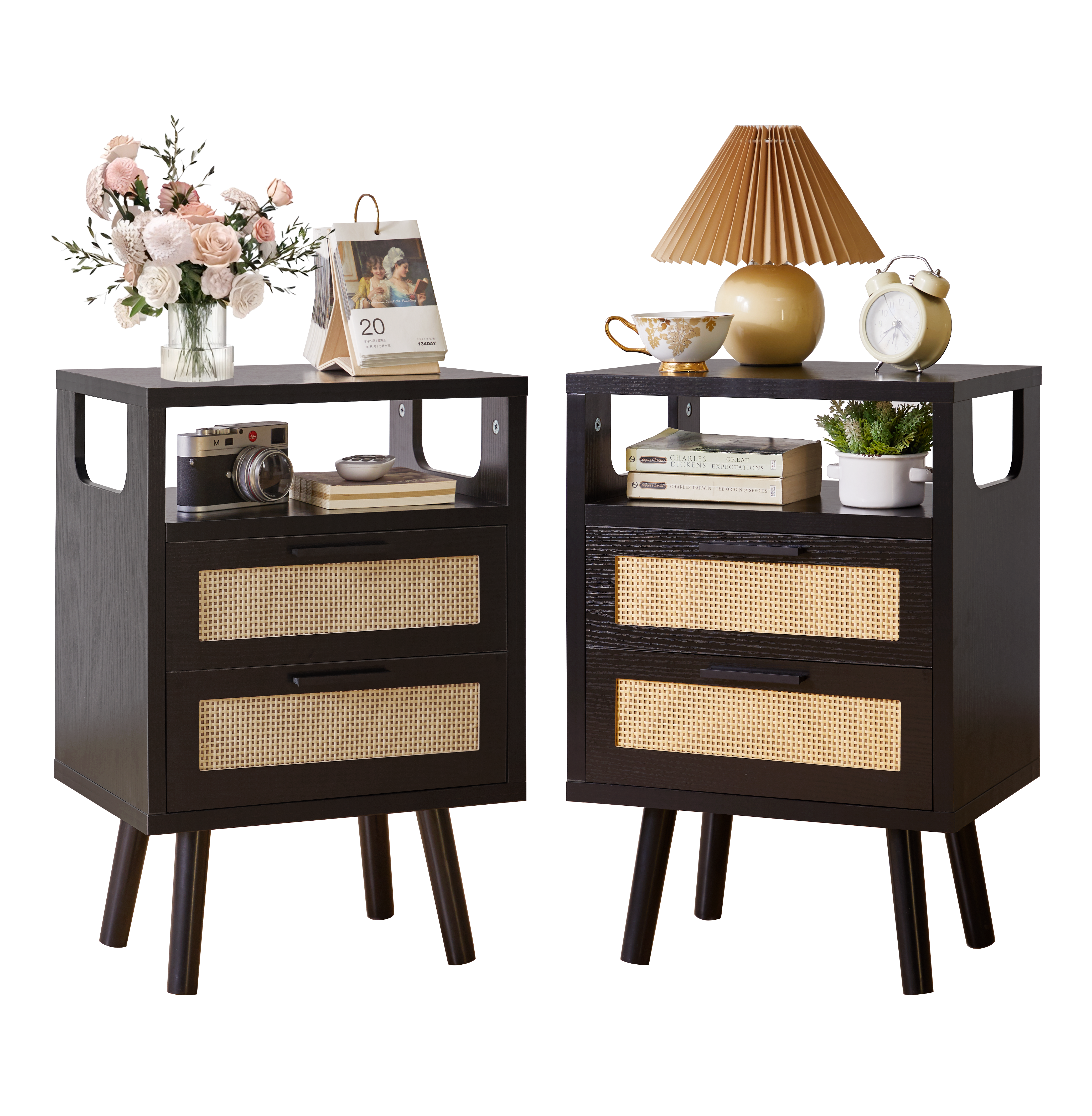 Elowen black nightstand set of two isolated product image on white background
