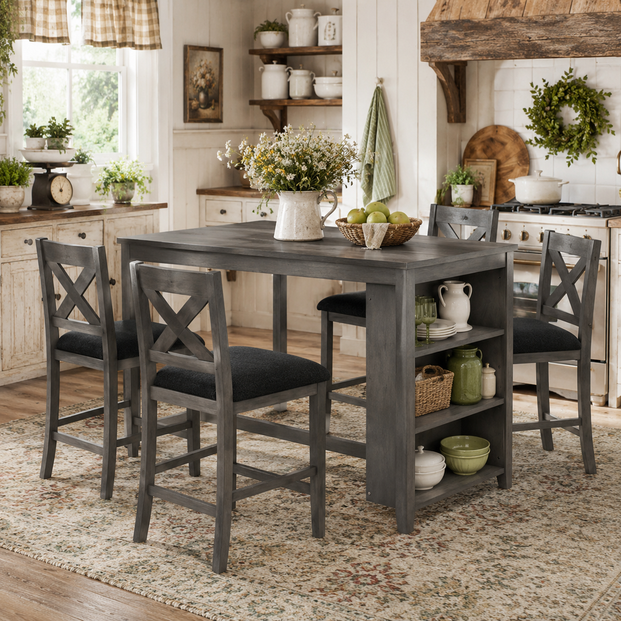Erie 5 Pieces Counter Height Wooden Bar Table Set with Built-In Storage