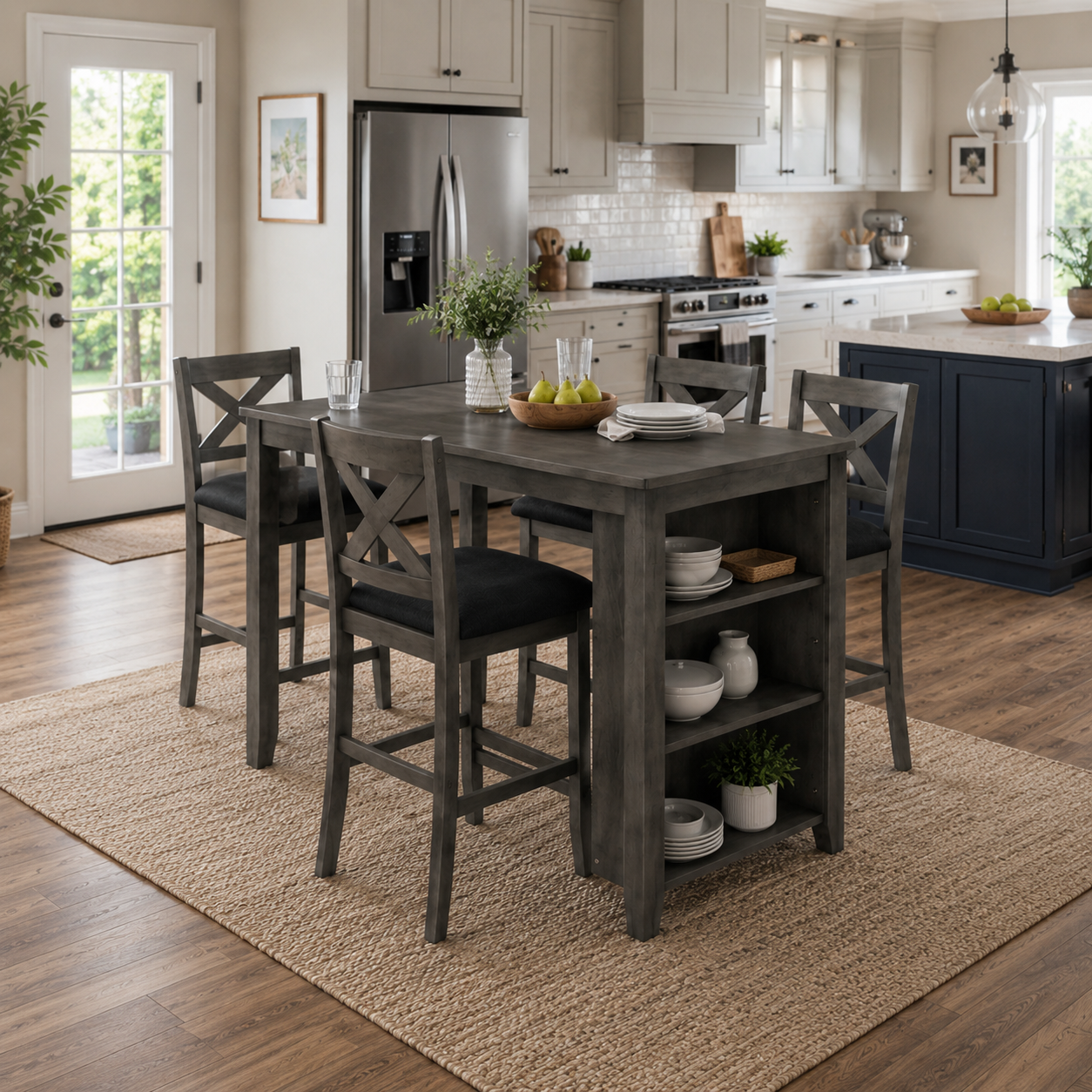 Erie 5 Pieces Counter Height Wooden Bar Table Set with Built-In Storage