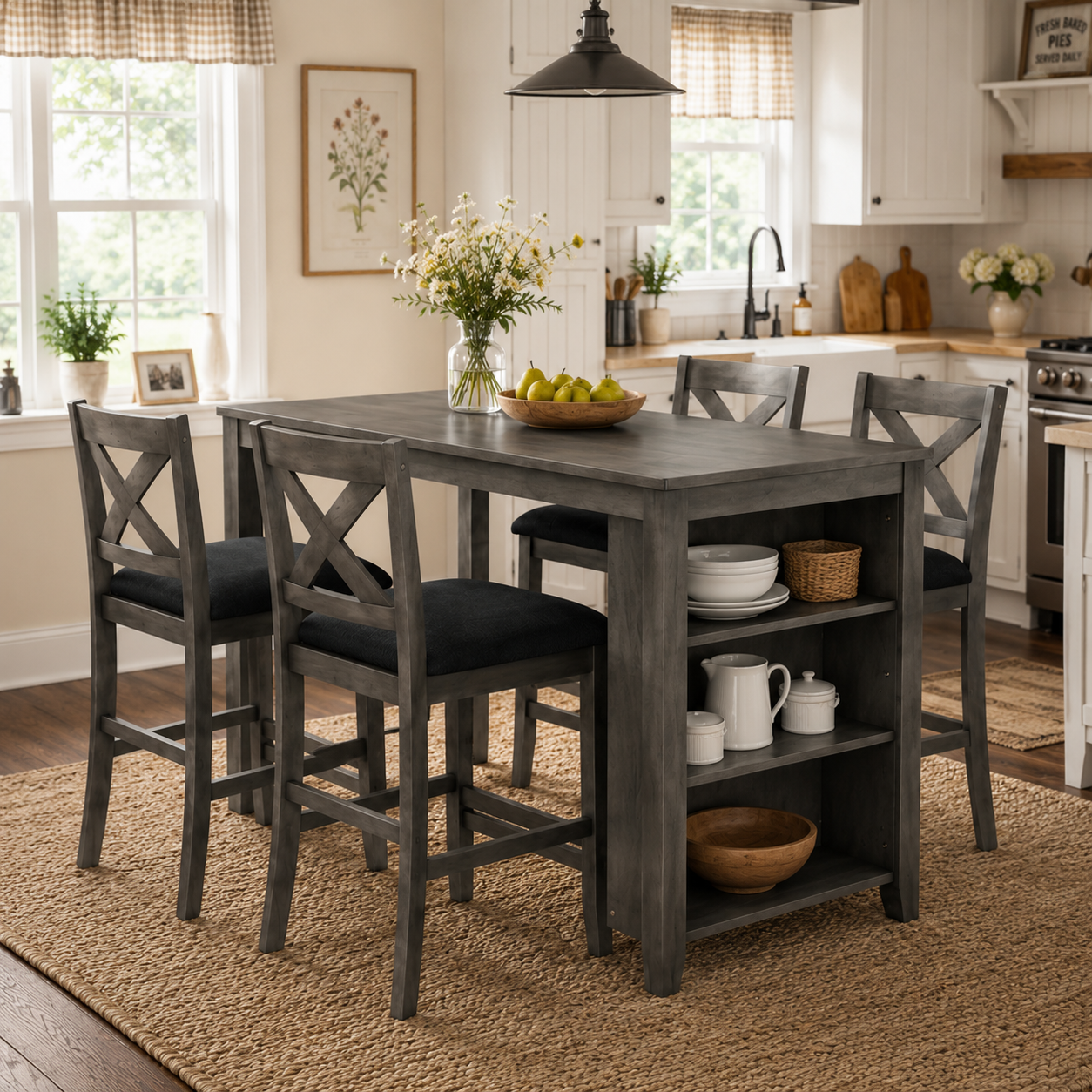 Erie 5 Pieces Counter Height Wooden Bar Table Set with Built-In Storage