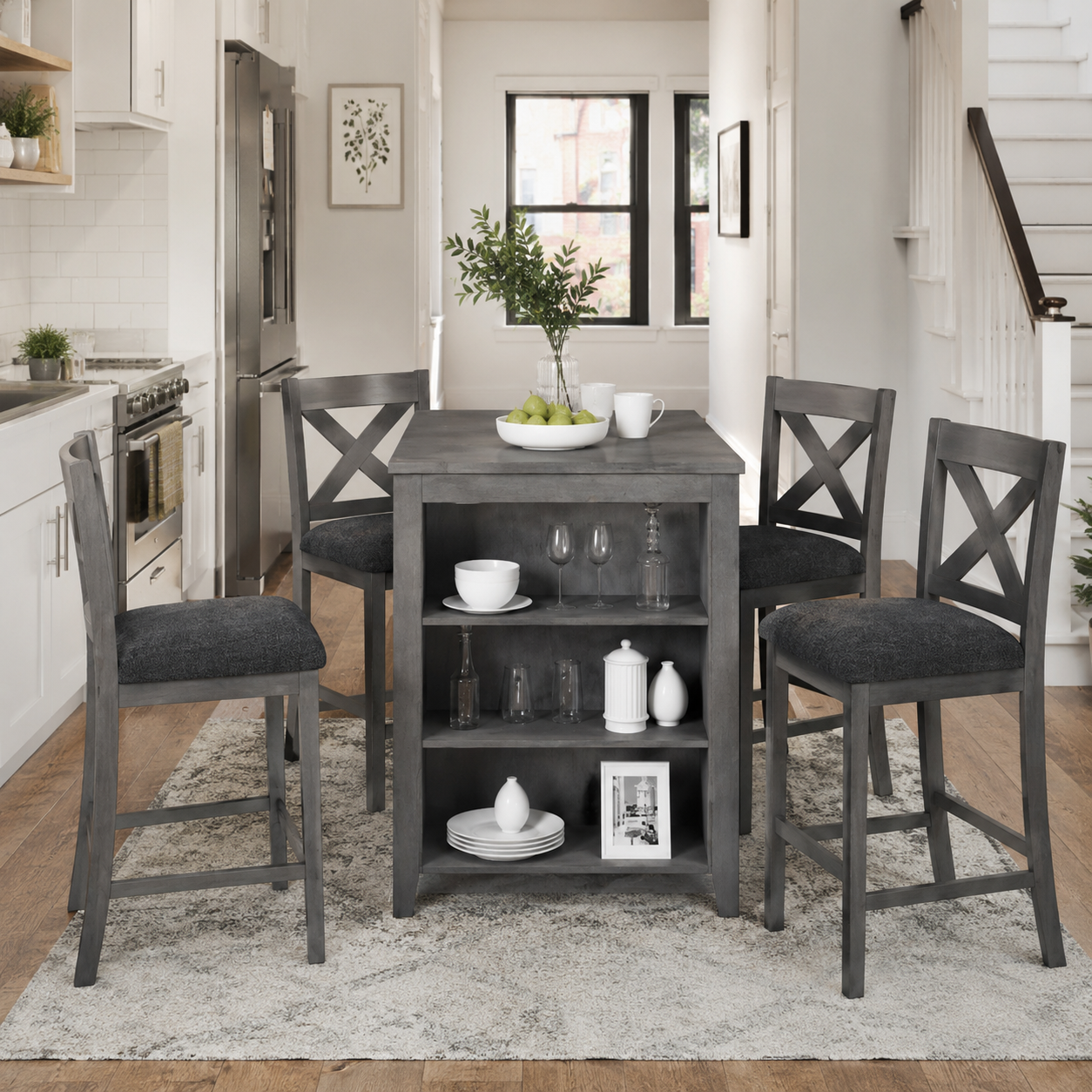 Erie 5 Pieces Counter Height Wooden Bar Table Set with Built-In Storage