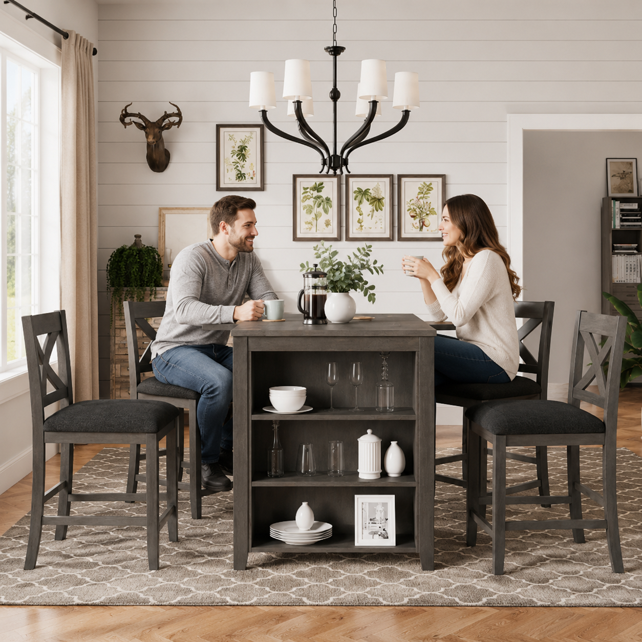 Erie 5 Pieces Counter Height Wooden Bar Table Set with Built-In Storage