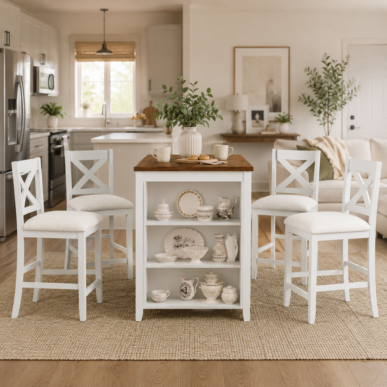 Erie 5 Pieces Counter Height Wooden Bar Table Set with Built-In Storage