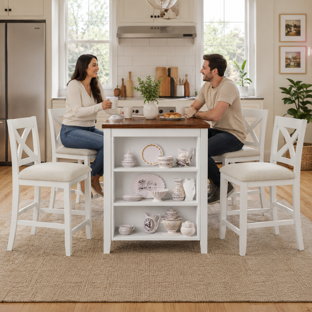 Erie 5 Pieces Counter Height Wooden Bar Table Set with Built-In Storage