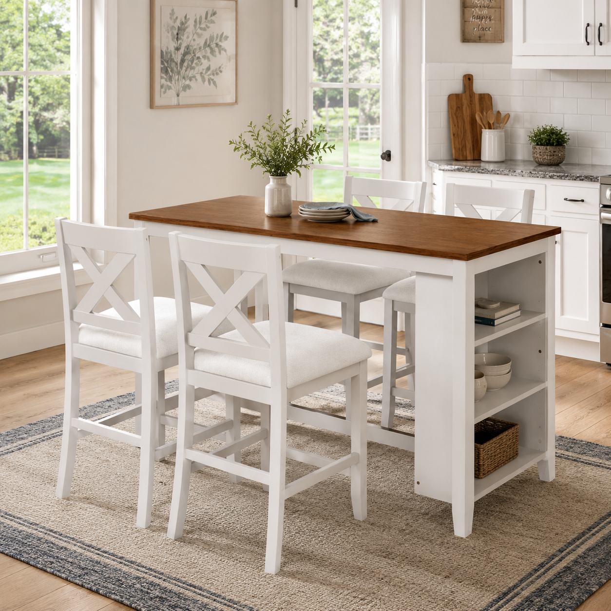Erie 5 Pieces Counter Height Wooden Bar Table Set with Built-In Storage