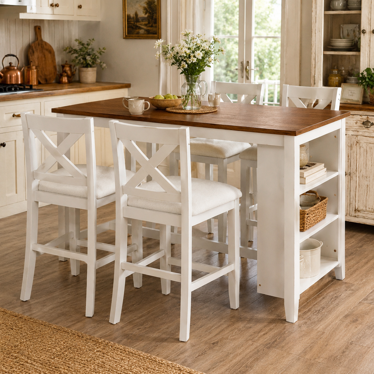 Erie 5 Pieces Counter Height Wooden Bar Table Set with Built-In Storage