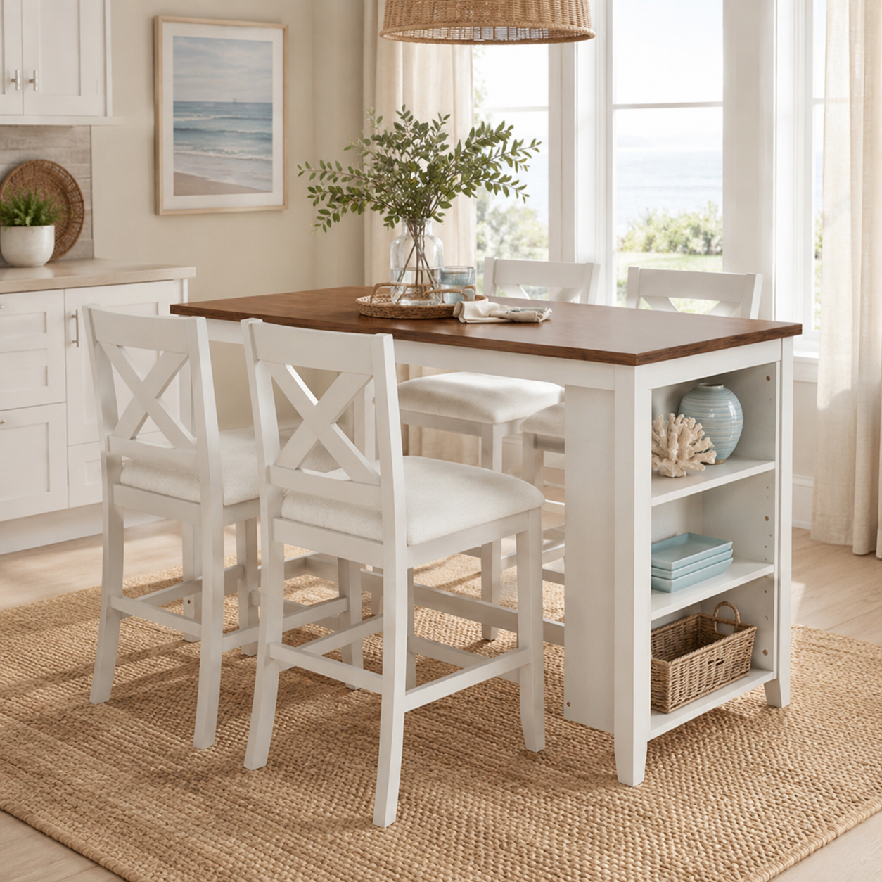 Erie 5 Pieces Counter Height Wooden Bar Table Set with Built-In Storage