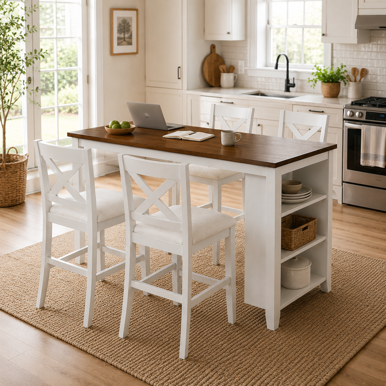 Erie 5 Pieces Counter Height Wooden Bar Table Set with Built-In Storage