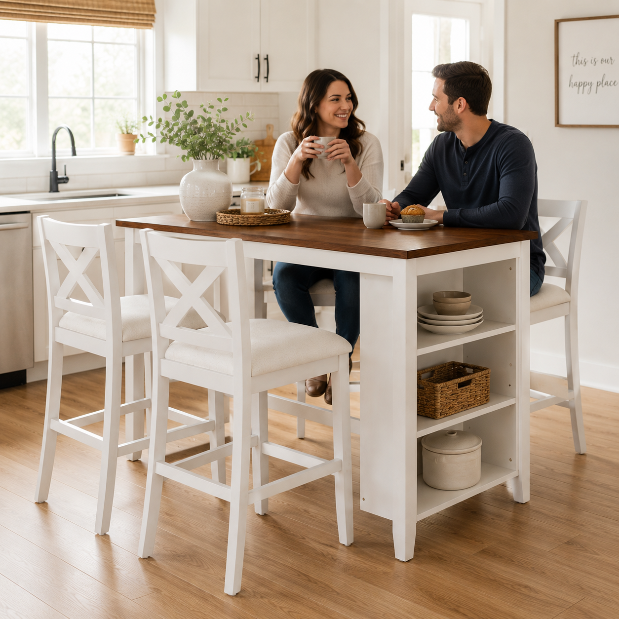 Erie 5 Pieces Counter Height Wooden Bar Table Set with Built-In Storage