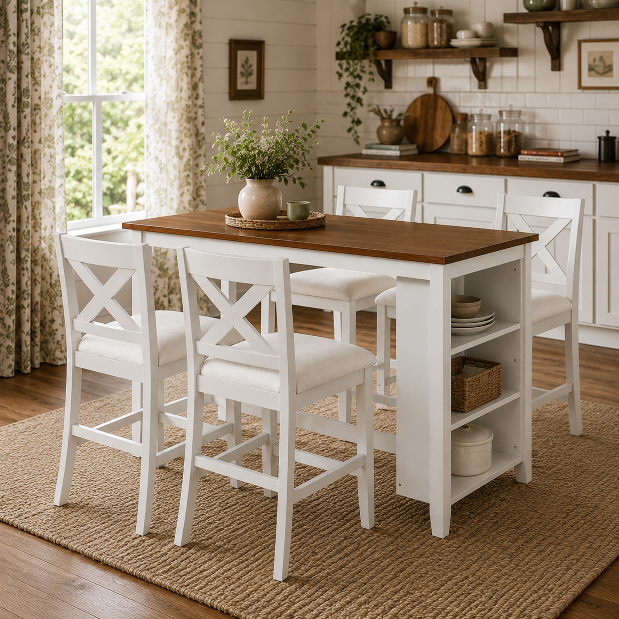 Erie 5 Pieces Counter Height Wooden Bar Table Set with Built-In Storage