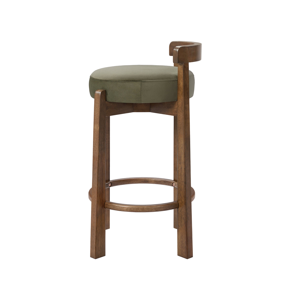 Etna green upholstered bar stool angled view