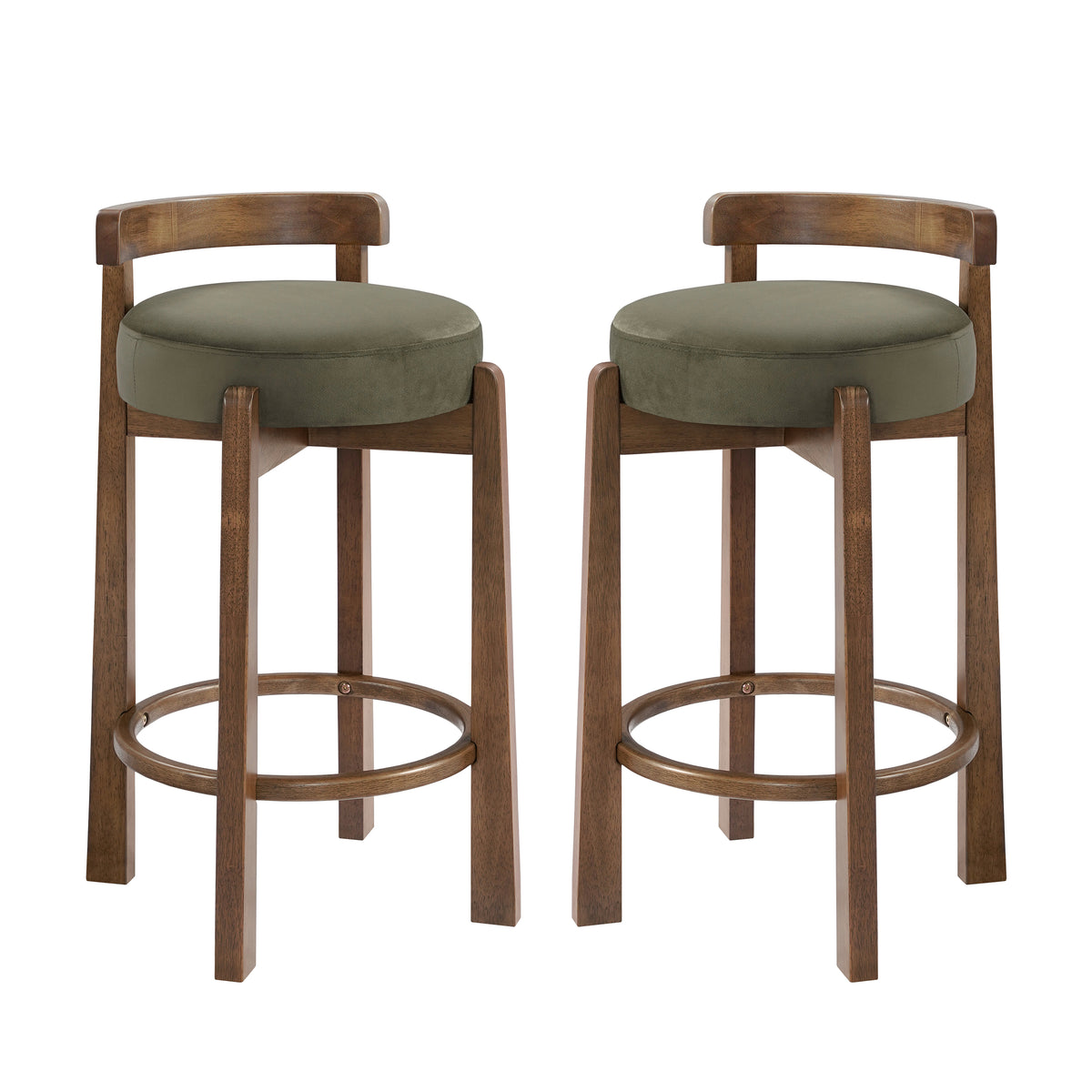Etna green upholstered bar stools angled view