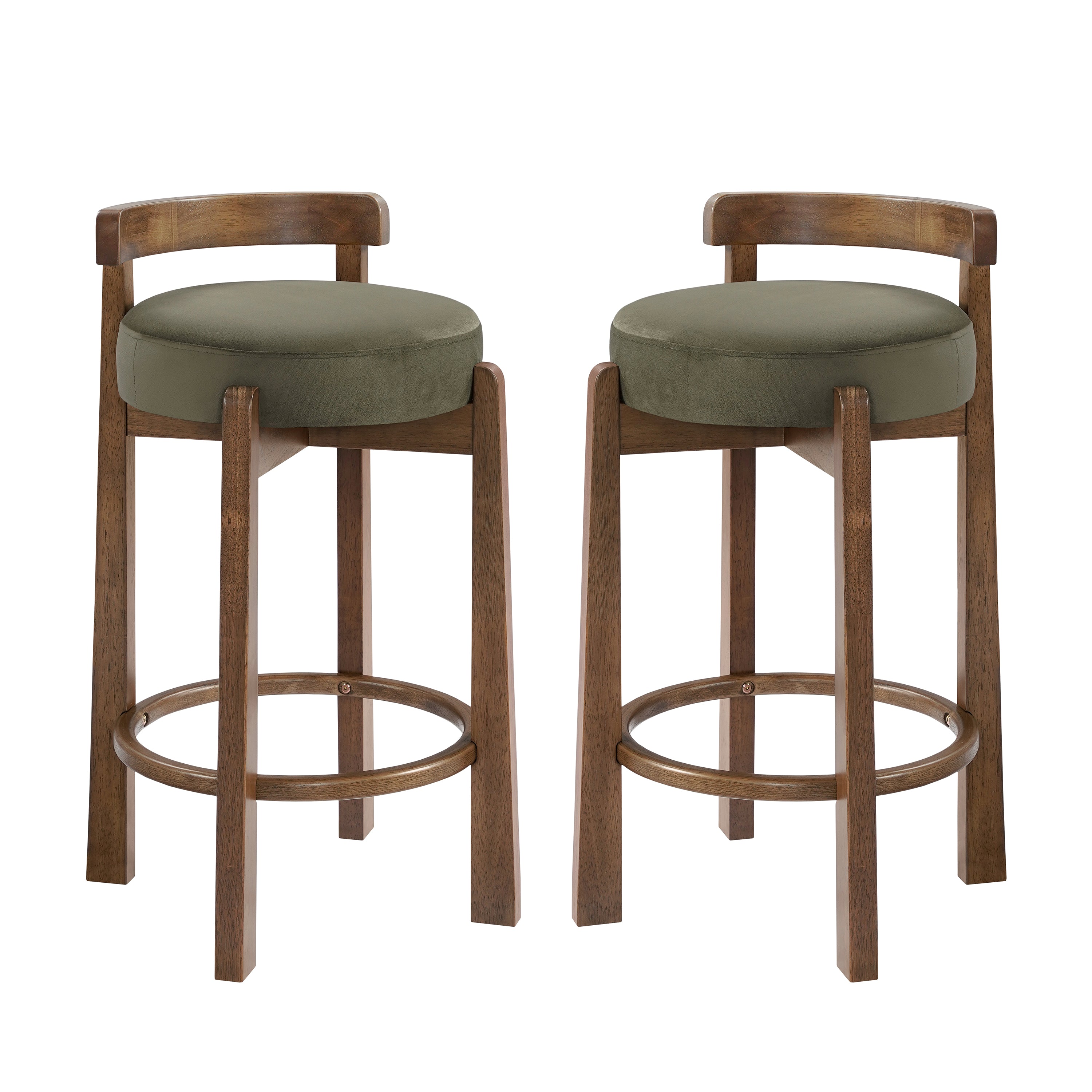 Etna green upholstered bar stools angled view
