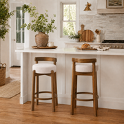 Etna 26" Rubberwood Counter Height Bar Stools with Upholstered Seats Set of 2
