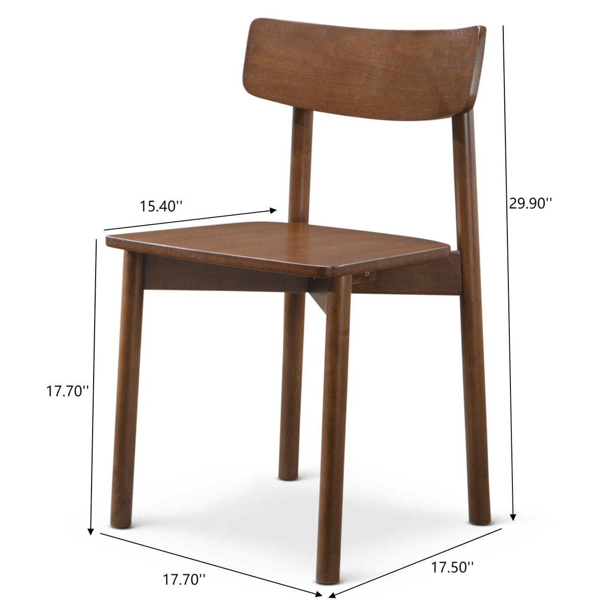 Euphrates brown mid century modern solid wood dining chair showing product dimensions