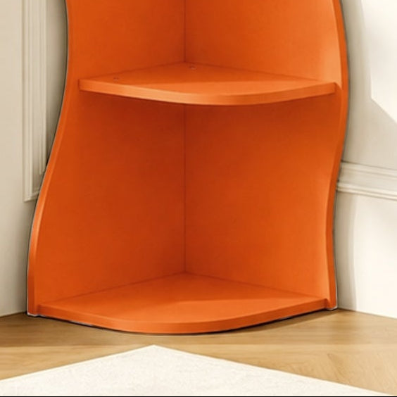 Eureka orange corner shelf bookcase showing interior shelf detail