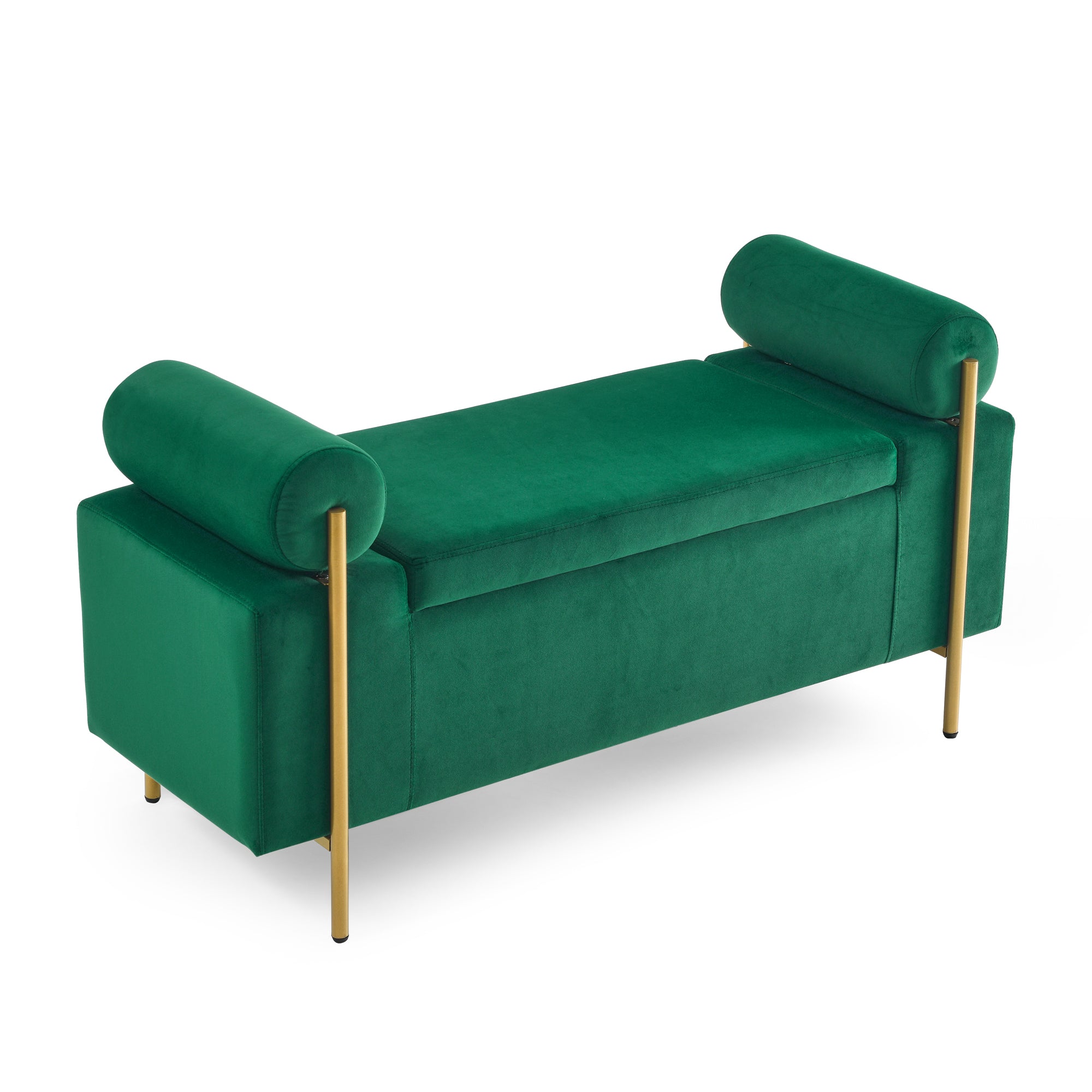 Everest green ottoman bench showing rear angled view isolated product image on white background
