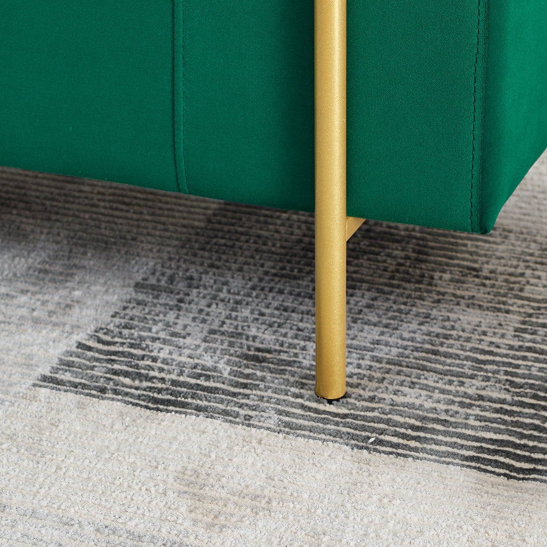 Everest green storage bench showing slim gold metal leg detail