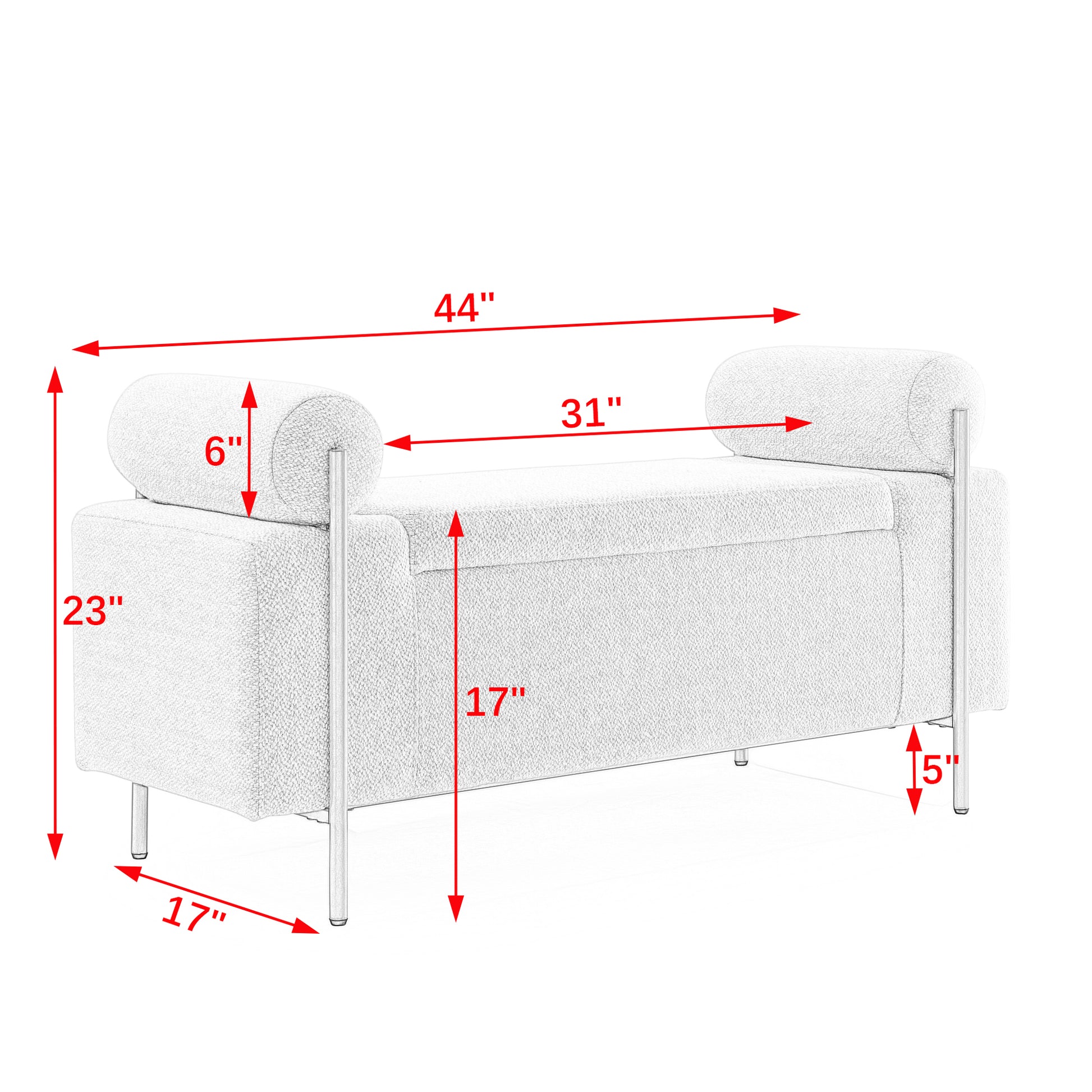 Everest green storage bench showing product dimensions