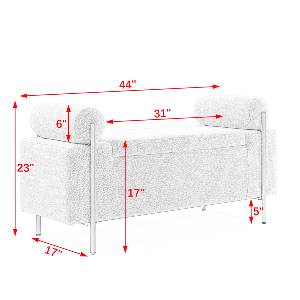 Everest green storage bench showing product dimensions