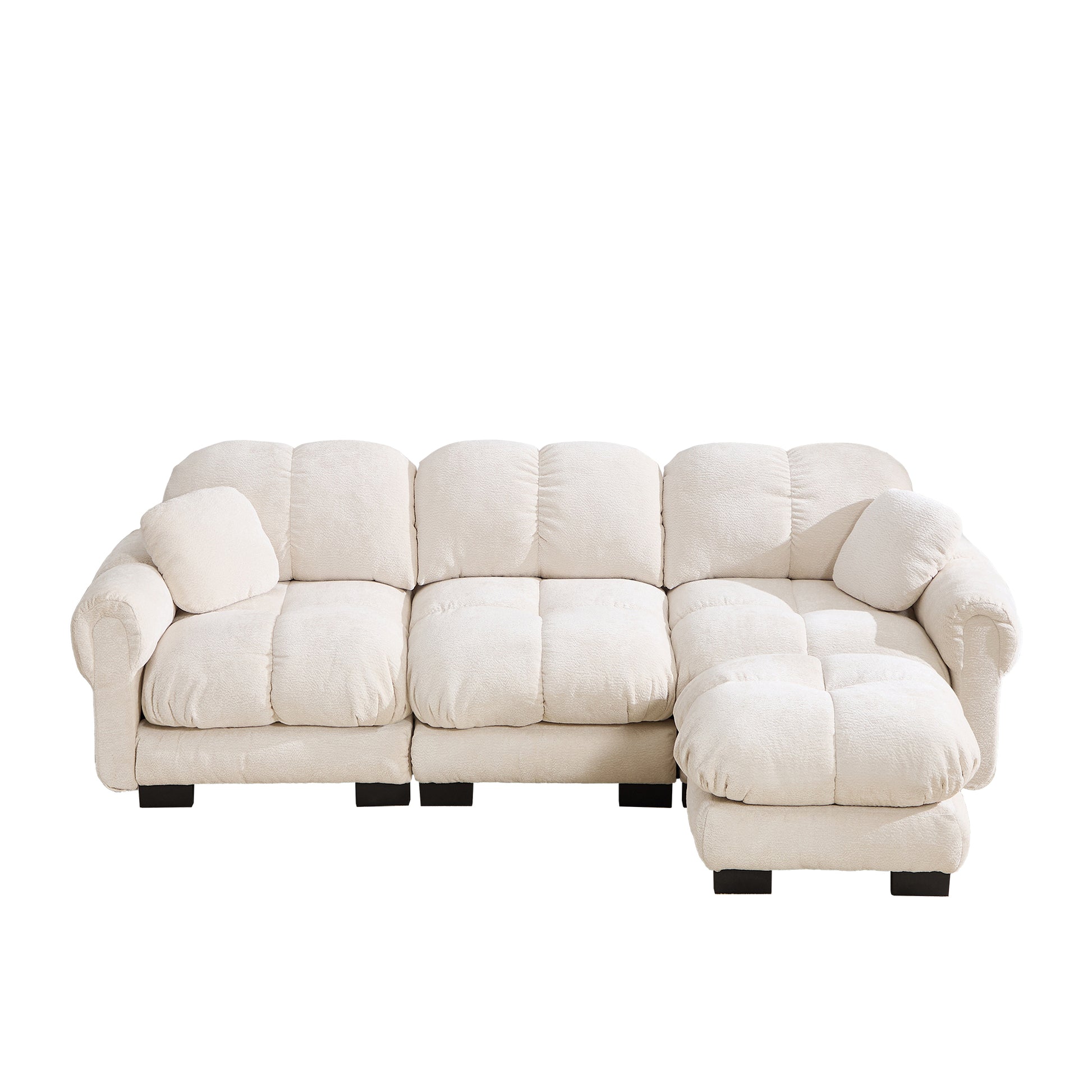 Fairmont beige quilted modular chenille L-shaped sectional sofa front view isolated product image on white background