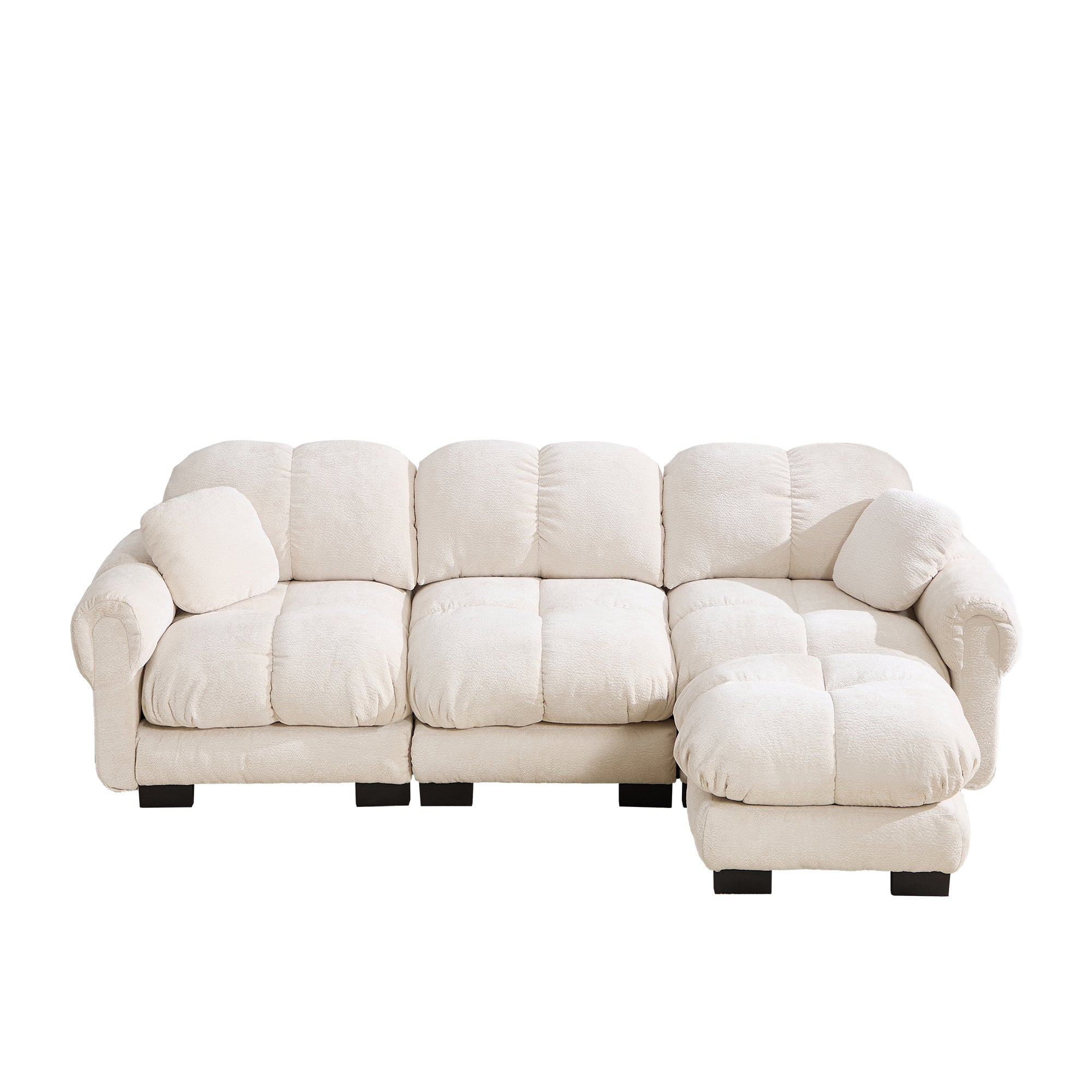 Fairmont beige quilted modular chenille L-shaped sectional sofa front view isolated product image on white background