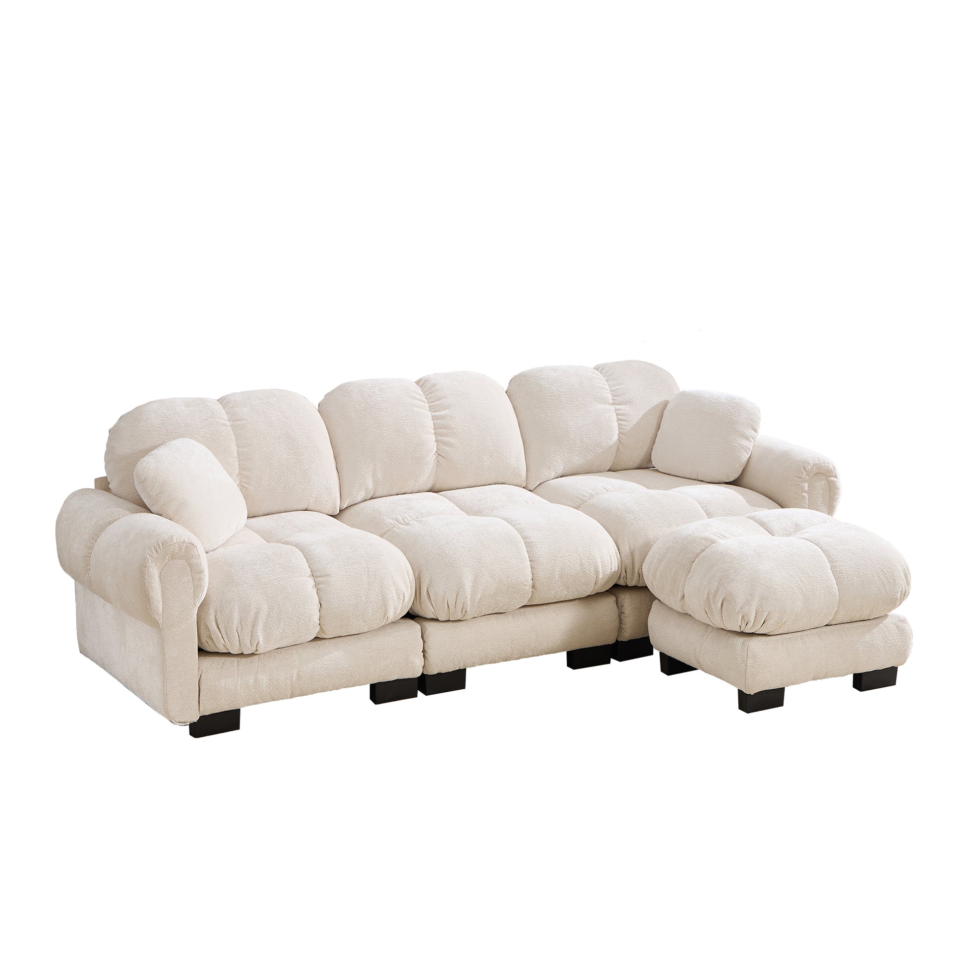 Fairmont beige quilted modular chenille L-shaped sectional sofa angled view isolated product image on white background