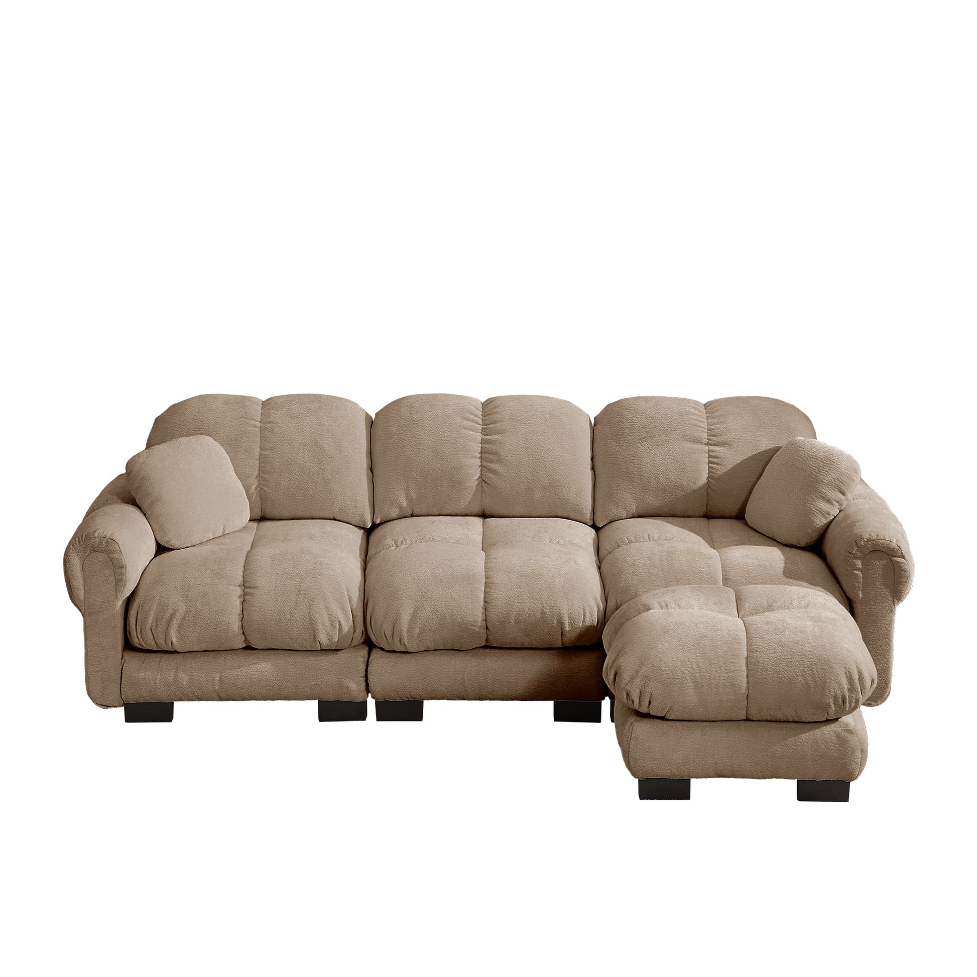 Fairmont brown quilted modular chenille L-shaped sectional sofa front view isolated product image on white background